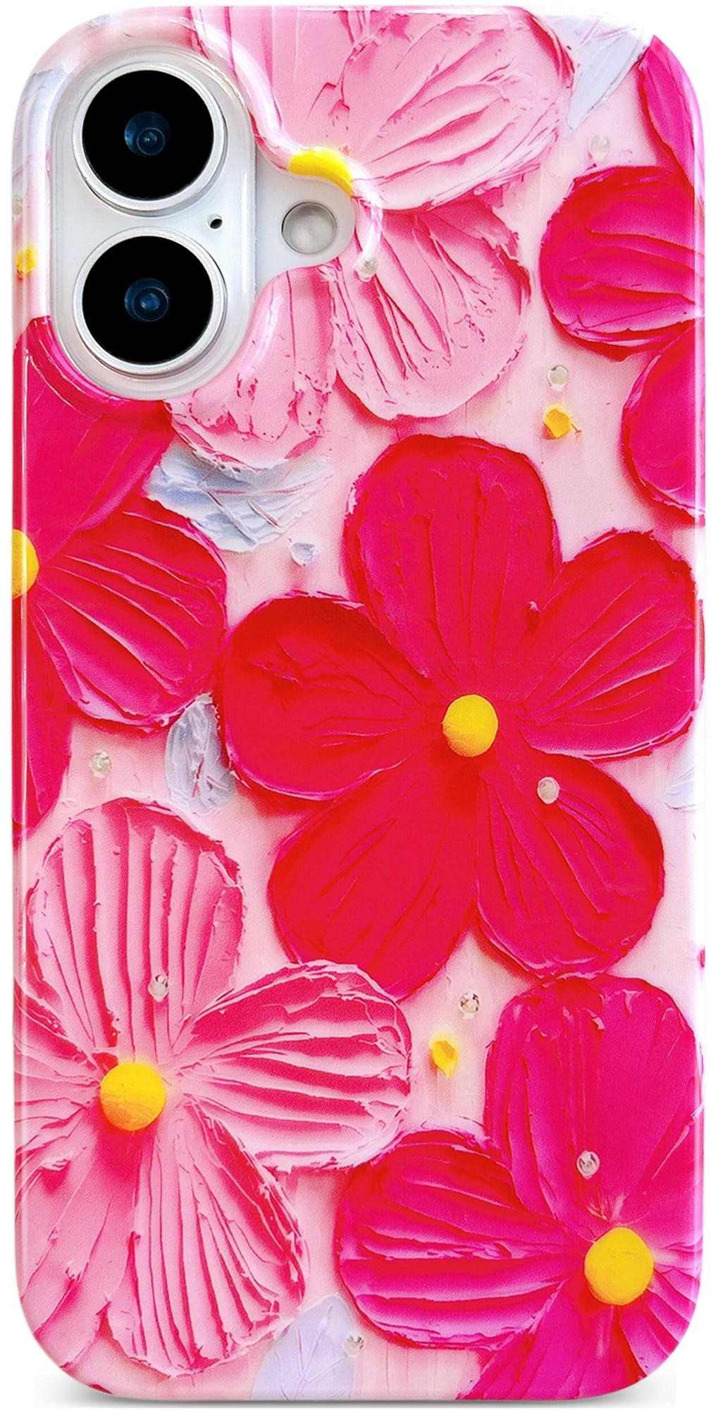 Qokey Case for iPhone 17, Cute Exquisite Stylish Retro Oil Painting Printed Flower Laser Beam Glossy Pattern Durable TPU Protect