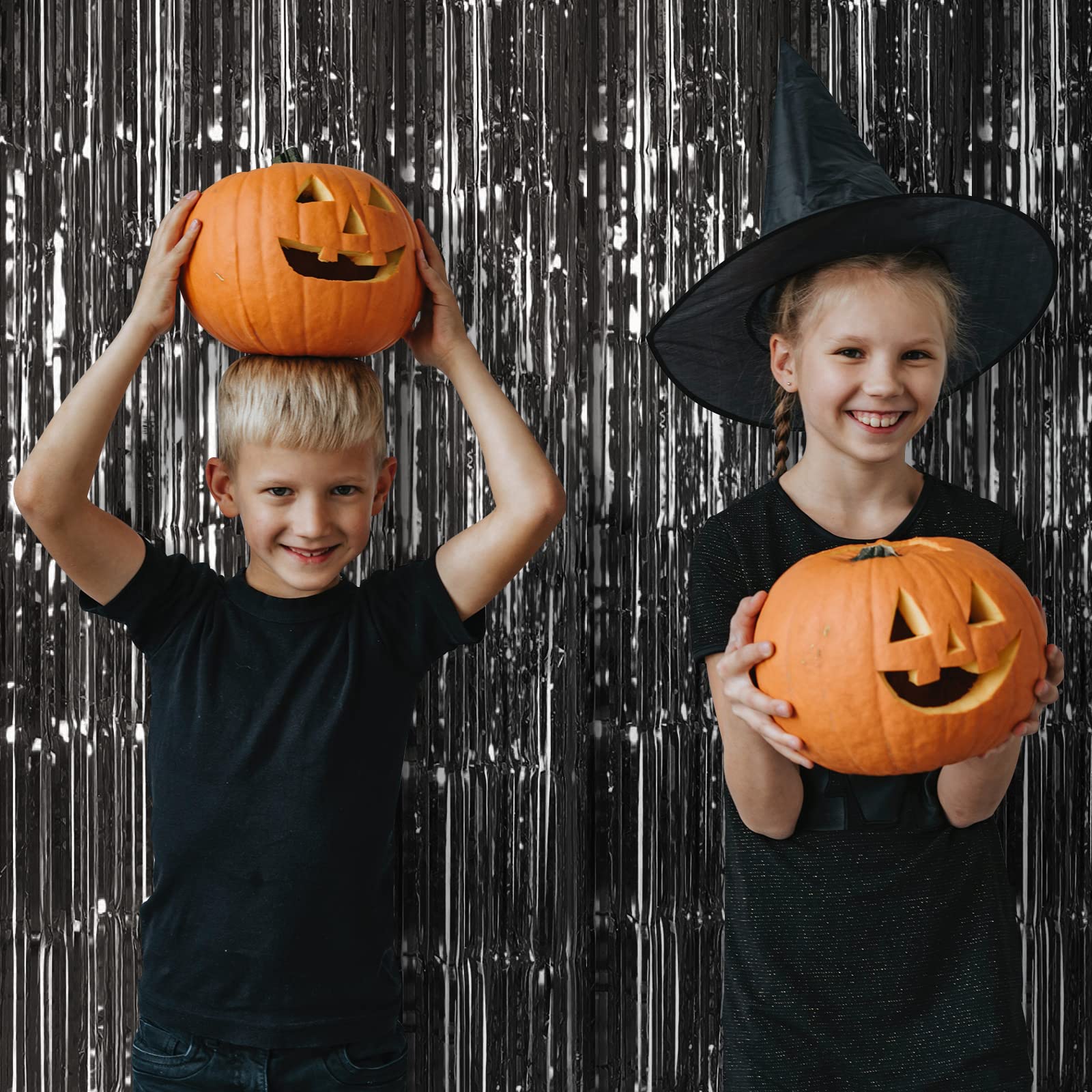 10 Pack Black Backdrop Curtain 3.2Ft X 8.2Ft Metallic Tinsel Foil Fringe Curtains Photo Booth Background For Birthday Party Deco