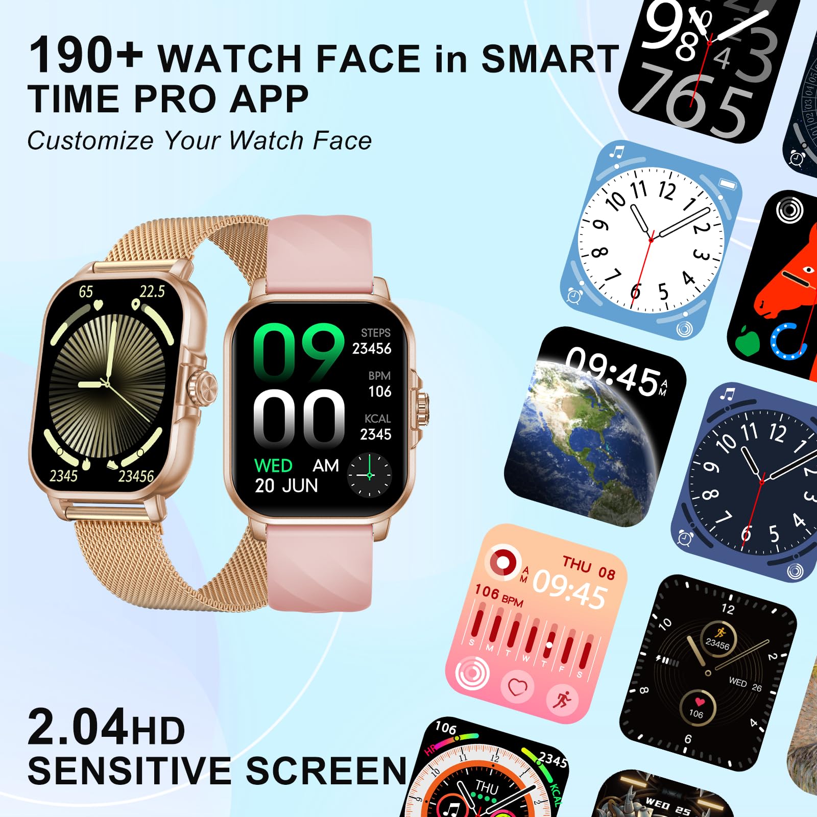 Wsq Smart Watches For Women Men Fitness Tracker Watch 2.04 Hd Screen Sport Watch With Chatgpt Ai Voice 3 Bands Step Counter 24/7