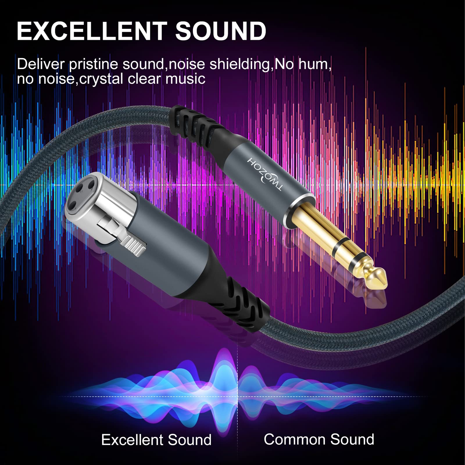 Twozoh Xlr Female To 1/4 Trs Cable 10Ft 2 Pack, Braided 6.35Mm Stereo Jack Balanced To 3Pin Xlr Microphone Cable