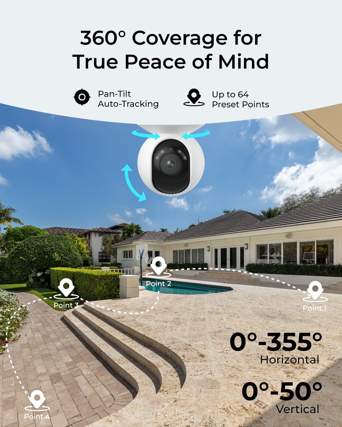 Reolink 4K Poe Security Outdoor Ip Camera With 355 Pan & 50 Tilt, Color Night Vision For Home Surveillance, Auto Tracking, Smart