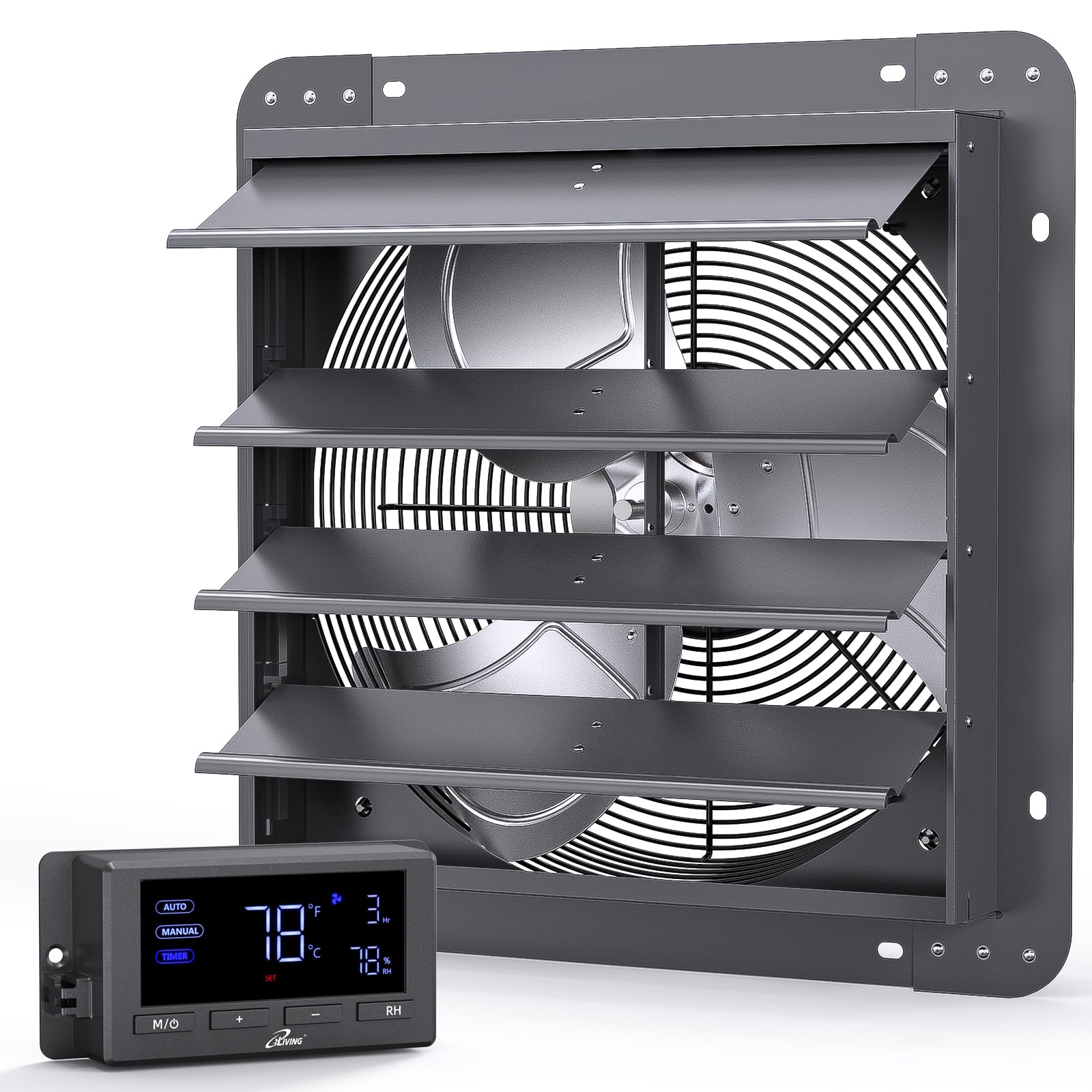 Iliving 16'' Wall Mounted Shutter Exhaust Fan, Automatic Shutter, Temperature And Humidity Controls With Variable Speed, 1736 Cf