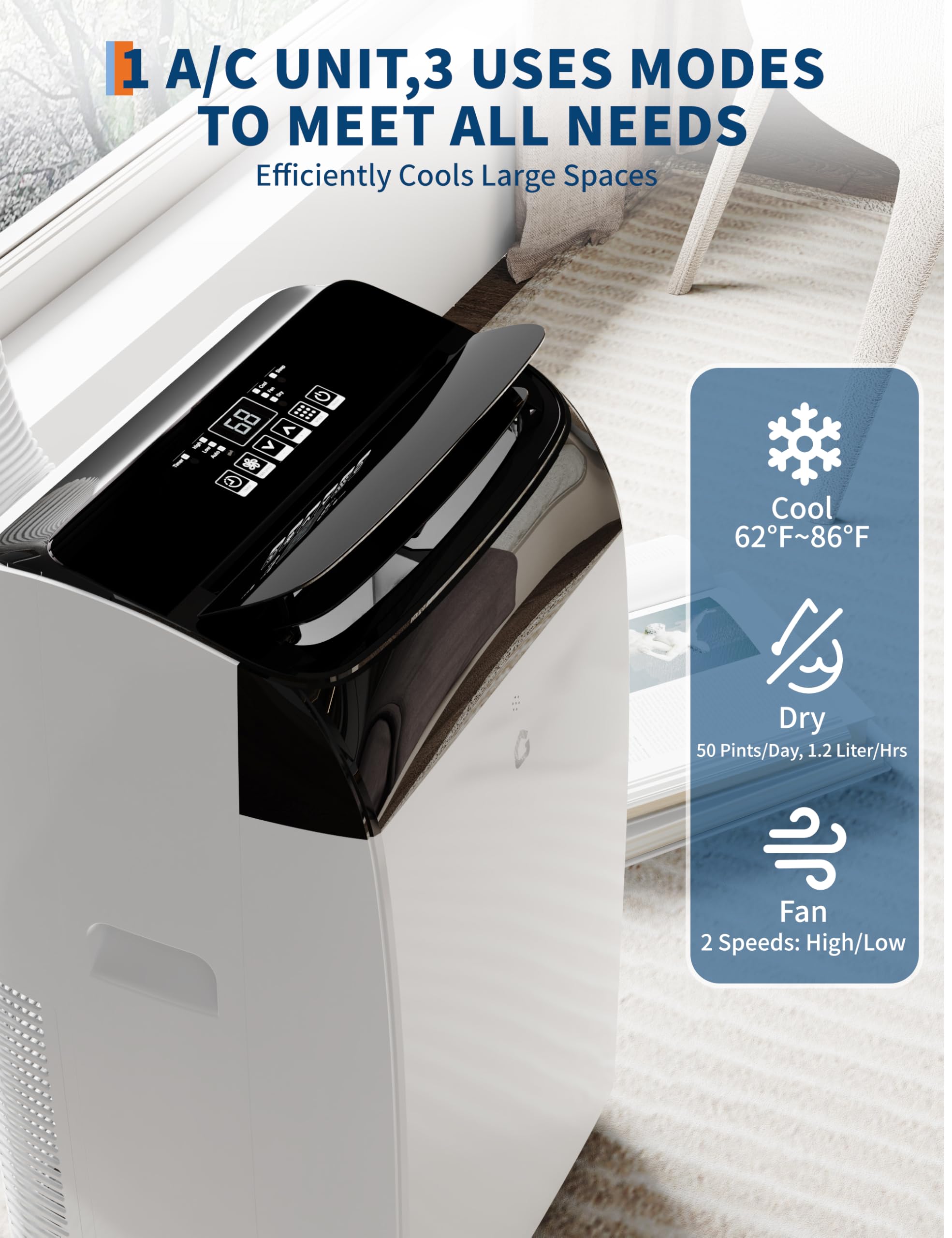 14000 Btu Portable Air Conditioners, 3-In-1 Free Standing Cooling Ac Unit With Fan & Dehumidifier, Quiet Air Condicionado Coolin