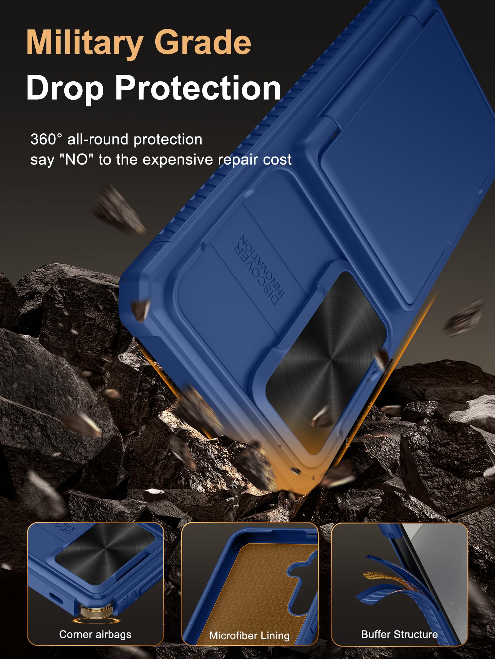 Vihibii For Samsung Galaxy S24 Fe Wallet Case With Card Holder (4 Cards) & Slide Camera Lens Protective Cover & Kickstand, Heavy