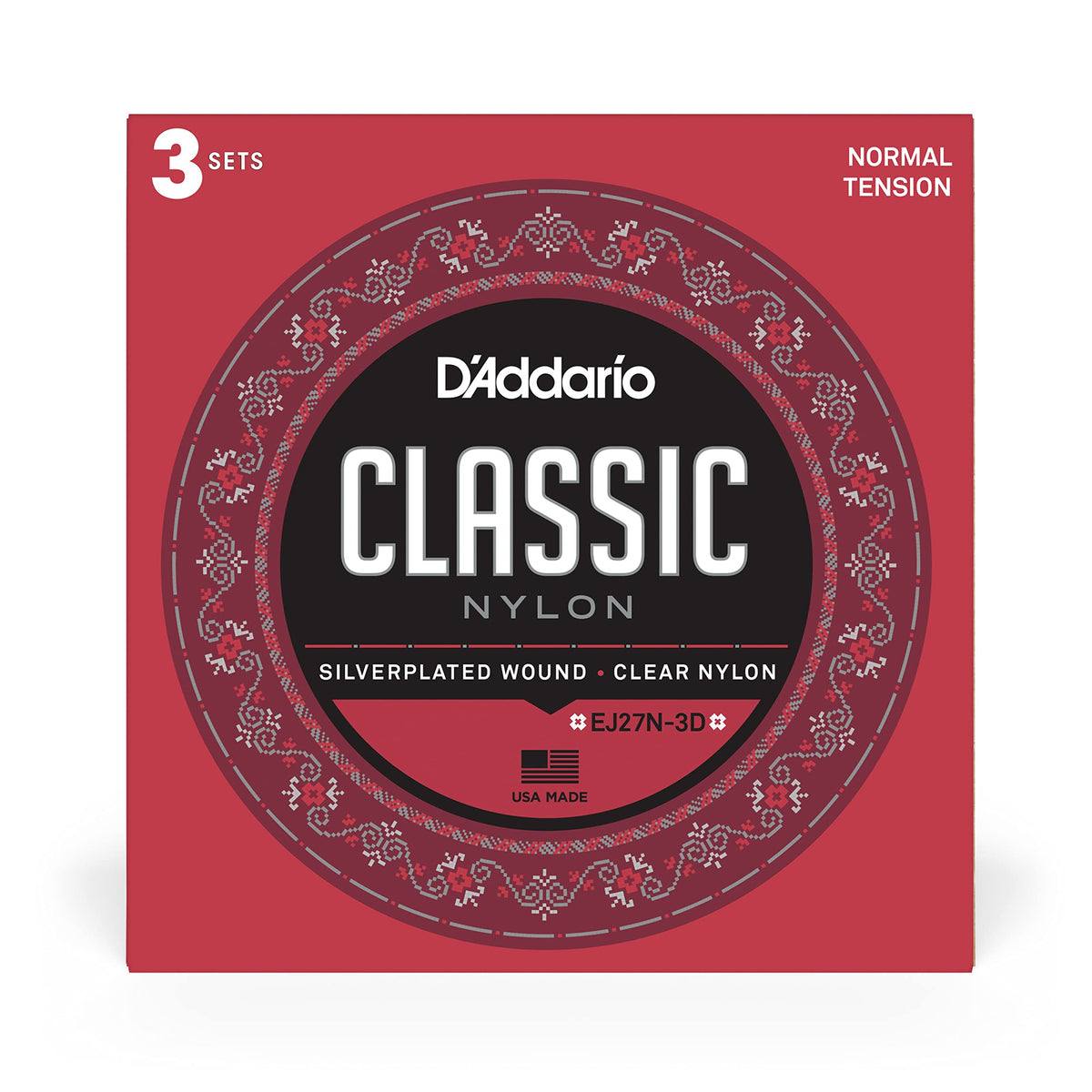 D'Addario Guitar Strings   Classic Nylon Guitar Strings   Ej27N Classical Guitar Strings   Silver Plated Wrap, Nylon Core, Clear