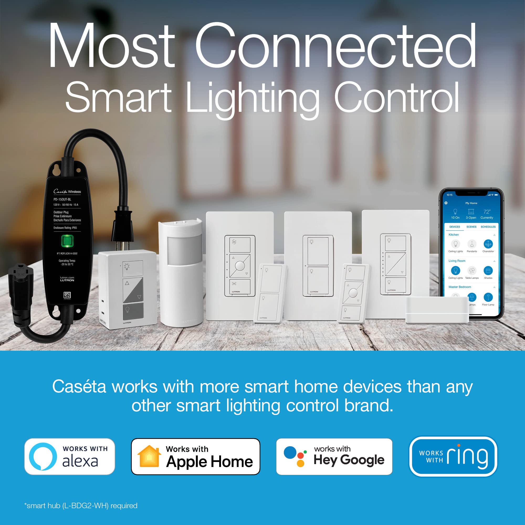 Lutron Caseta Smart Lighting Smart Hub Repeater, Expands The Range Of Caseta Up To 60 Feet, Works W/ Alexa, Apple Homekit, Googl