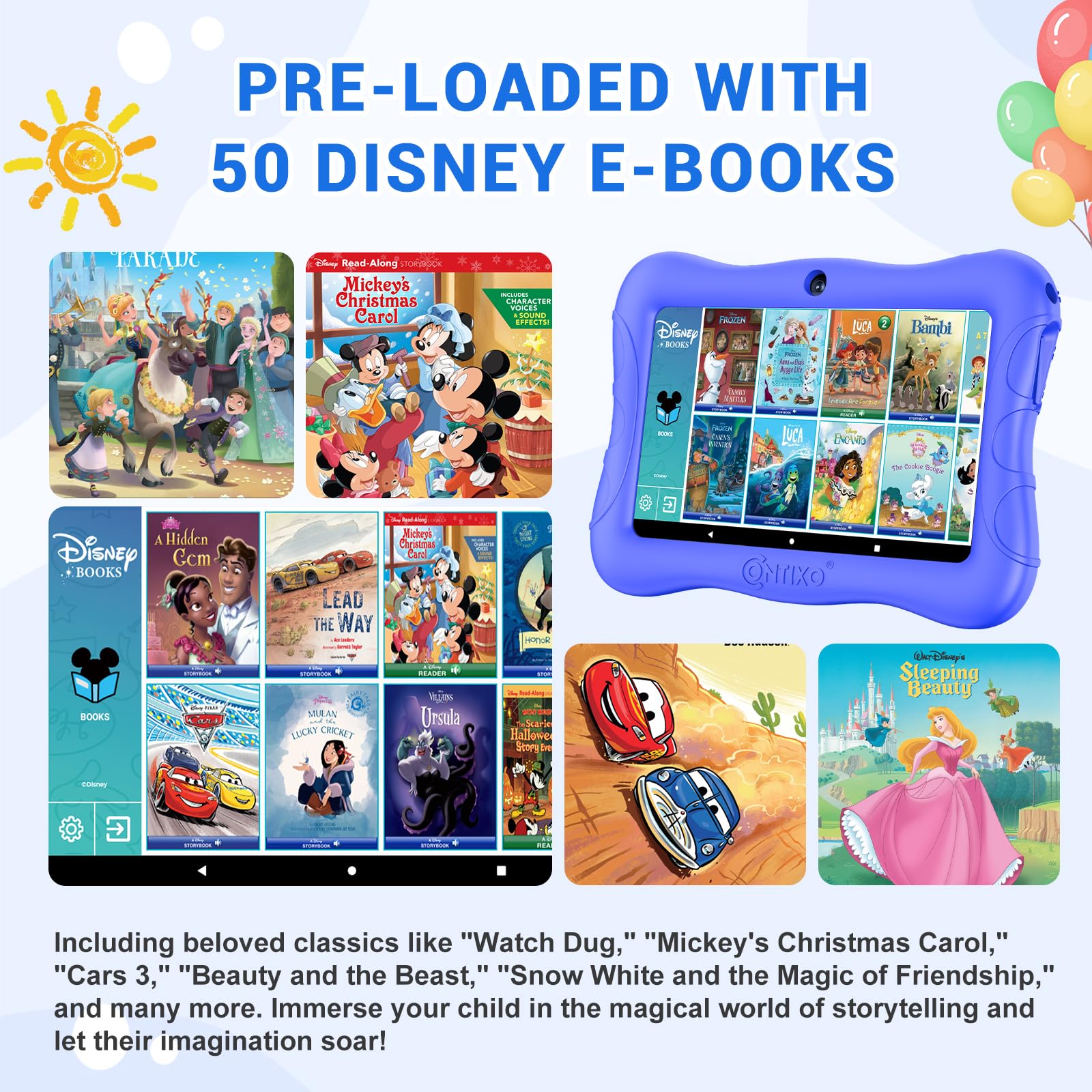 Contixo 7 Kids Tablet - 32Gb Android Learning Tablet With 50+ Disney Storybooks, Wifi, Parental Controls, Kid-Proof Case & Kicks