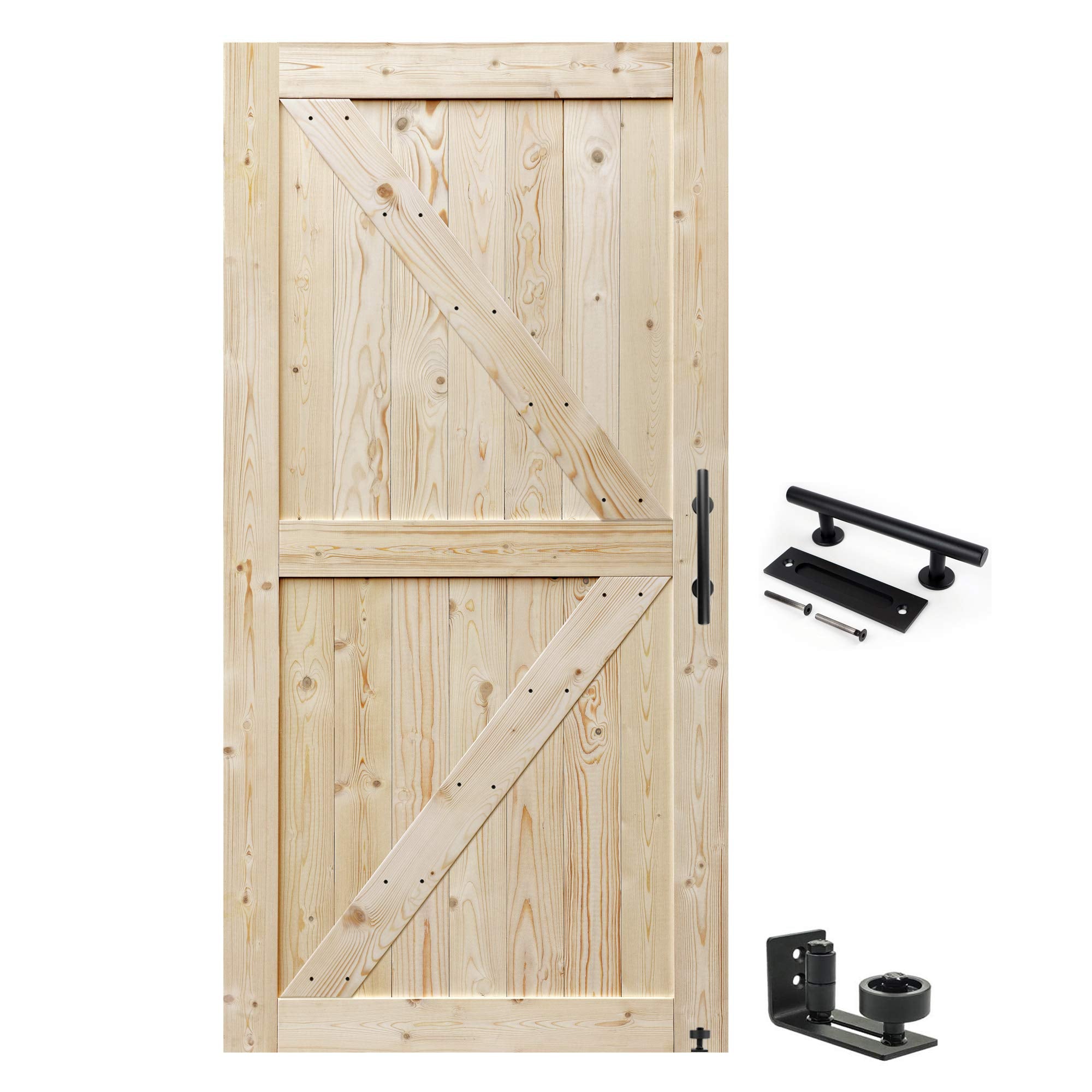 S&Z TOPHAND 44in x 80in Barn Door, 20-60 in Unfinished British Brace Barn Door/Modern Style/Solid Wood/Simple Assembly is Requir