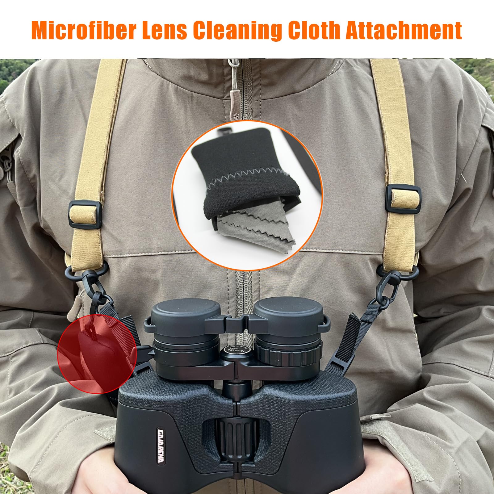Gaiarena Binocular Harness, Adjustable Binocular Strap, Cross Bino Harness For Hunting Hiking Birding With Lens Cleaning Cloth,