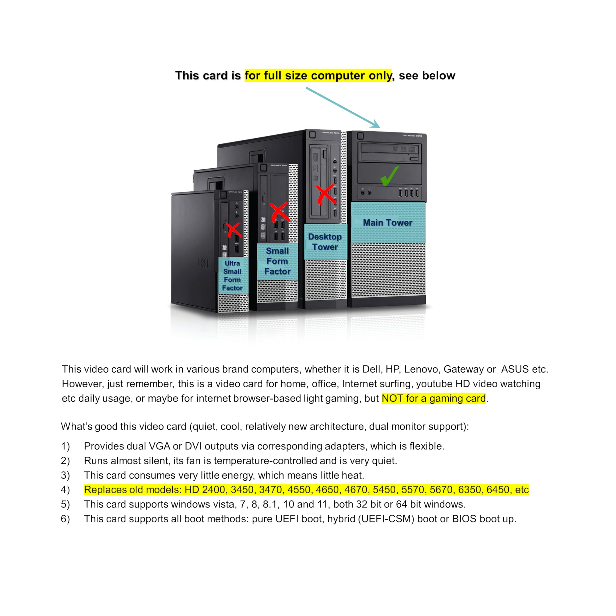 Epic It Service Amd Radeon Hd 7350 512Mb Graphics Card (Full Size Bracket, Dual Dvi), Fits Normal Size Computer Only, Uefi Boot