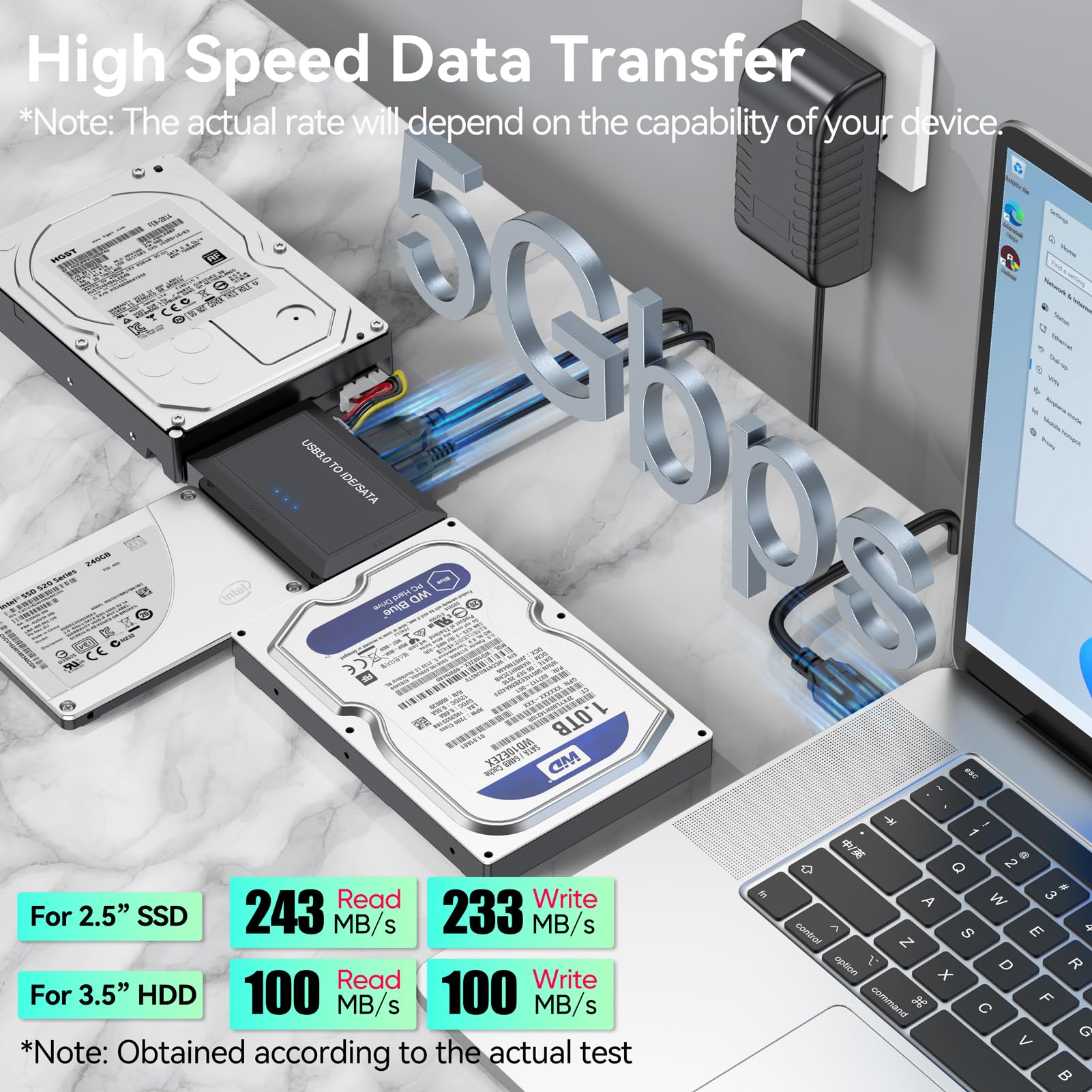 Clavoop Hard Drive Reader Sata Ide To Usb Adapter, Usb 3.0 External Hard Drive Ultra Recovery Converter Kit Data Retrieval Devic