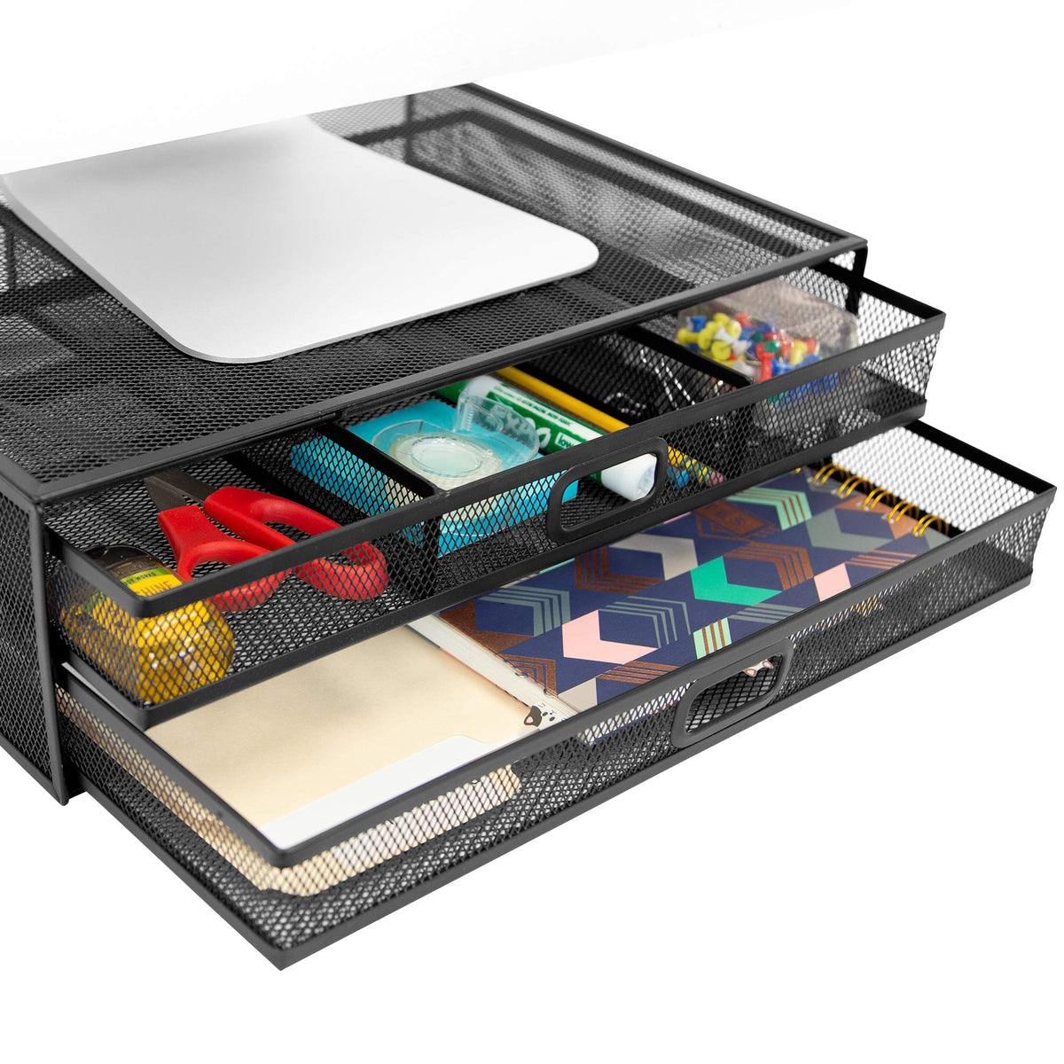 Mount It! Computer Monitor Stand With Drawers, Metal Mesh Riser And Organizer For Laptops And Computer Screens, Laptop, And Prin