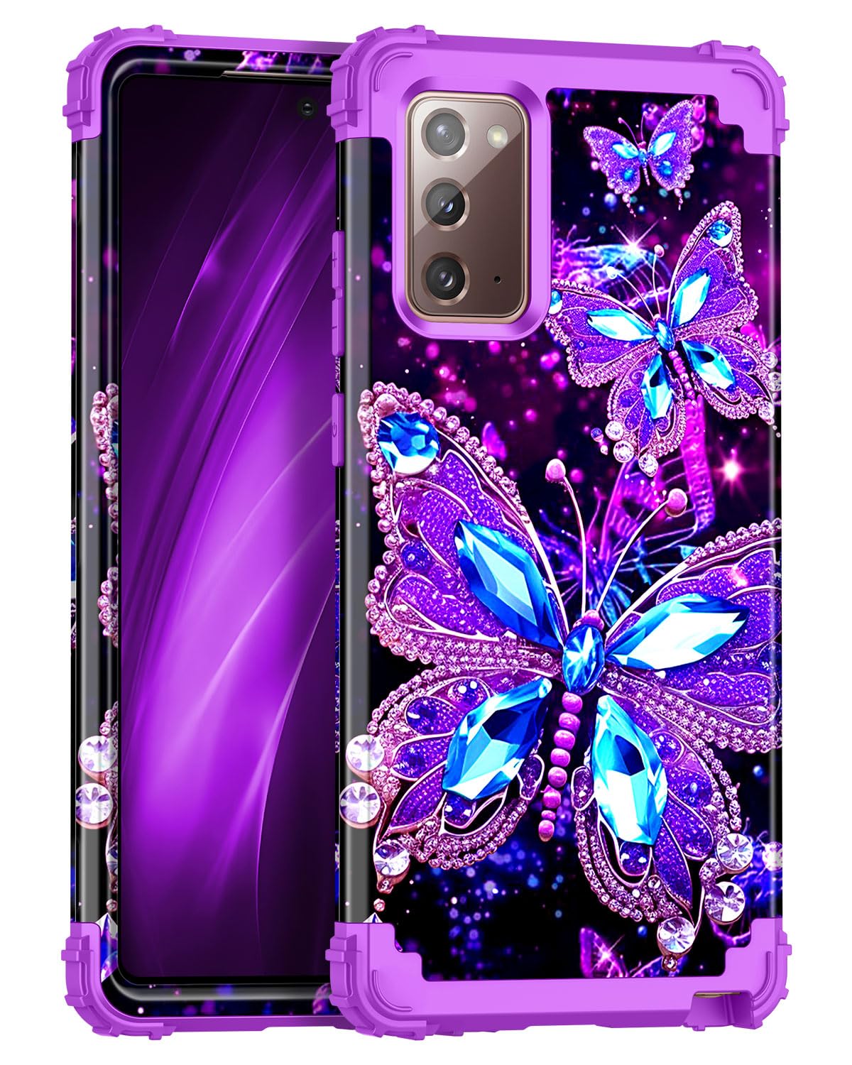 Miqala for Galaxy Note 20 Case,Glow in The Dark Three Layer Heavy Duty Shockproof Full Body Protection Hard Plastic Bumper+Soft 