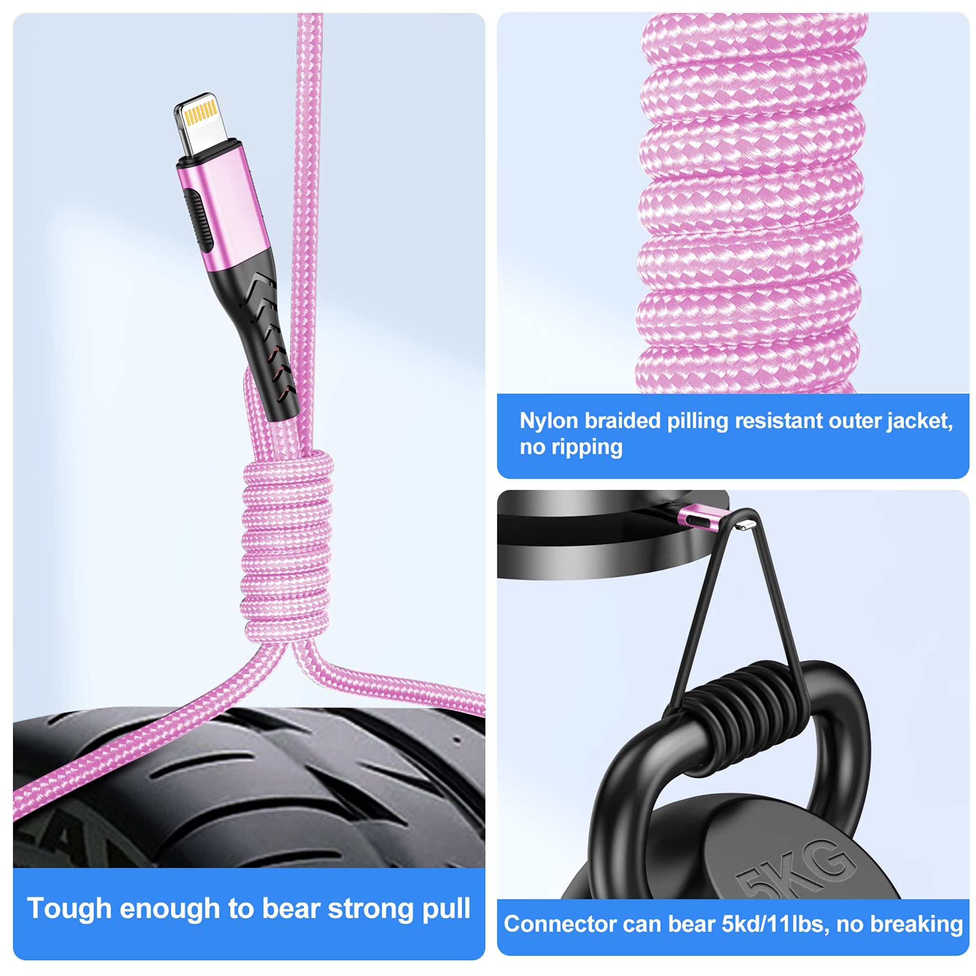 Iphone Charger, [Apple Mfi Certified] 3Pack 10Ft Usb A Cable For Long Charger Cable, Fast Iphone Charging Cord Compatible With With Iphone Xs Max/Xs/Xr/X/8/7/6S/6/Plus/Se/Ipad(Rose Gold)