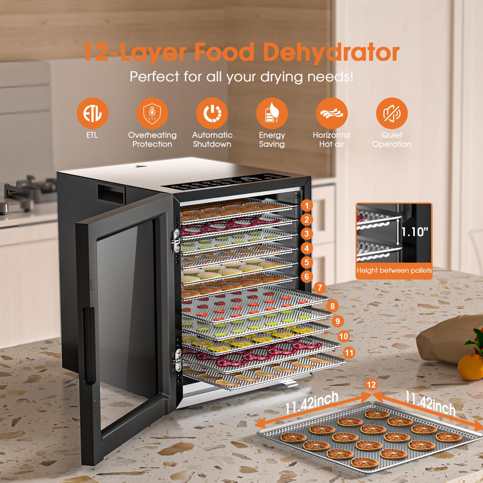 Food Dehydrator Machine, 12 Trays Stainless Steel Digital Food Dryer For Home,10 Presets, 48H Timer And Temperature Control, 850