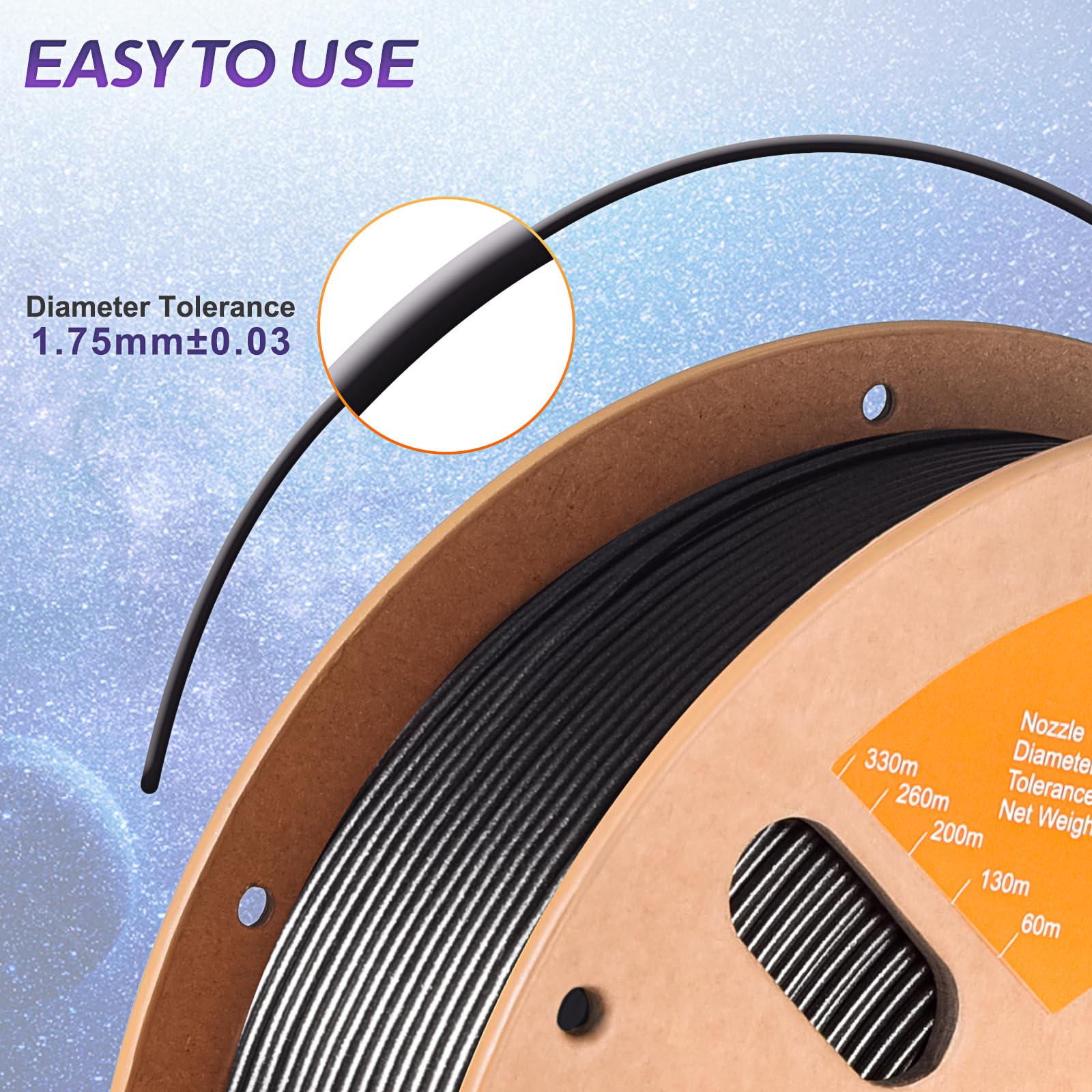 Eryone Sparkly Glitter Shining Pla Filament For 3D Printer, 1.75Mm, Tolerance: 0.03Mm, 1Kg(2.2Lbs)/Spool, Black