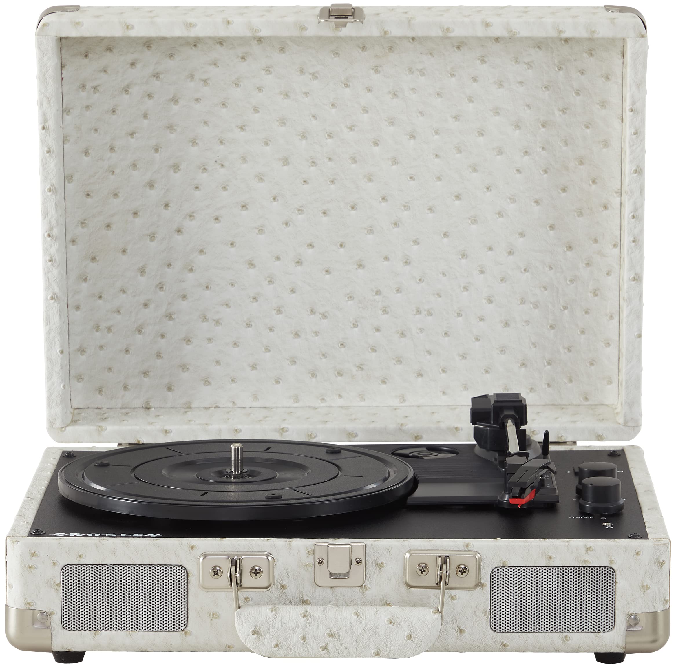 Crosley Cr8005F Wo Cruiser Plus Vintage 3 Speed Bluetooth In/Out Suitcase Vinyl Record Player Turntable, White Ostrich