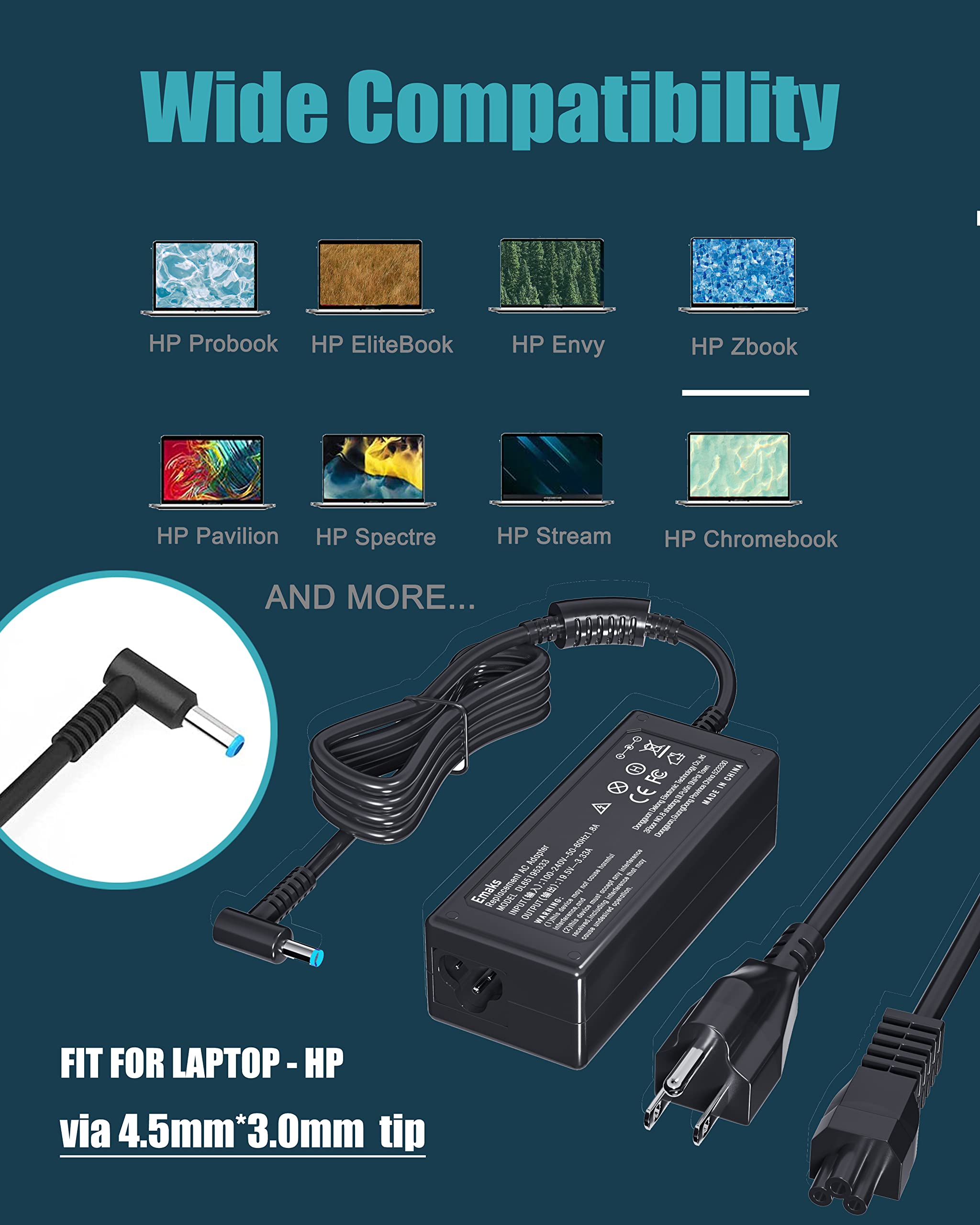 45W 65W Laptop Charger Sk90A195231 For Hp Pavilion 15 F:15 F111Dx 15 F272Wm 15 F211Wm 15 F271Wm 15 F233Wm 15 F387Wm 15 F211Nr 15 F337Wm 15 F224Wm And More Hp Laptop Power Supply Cargador Ac Adapter