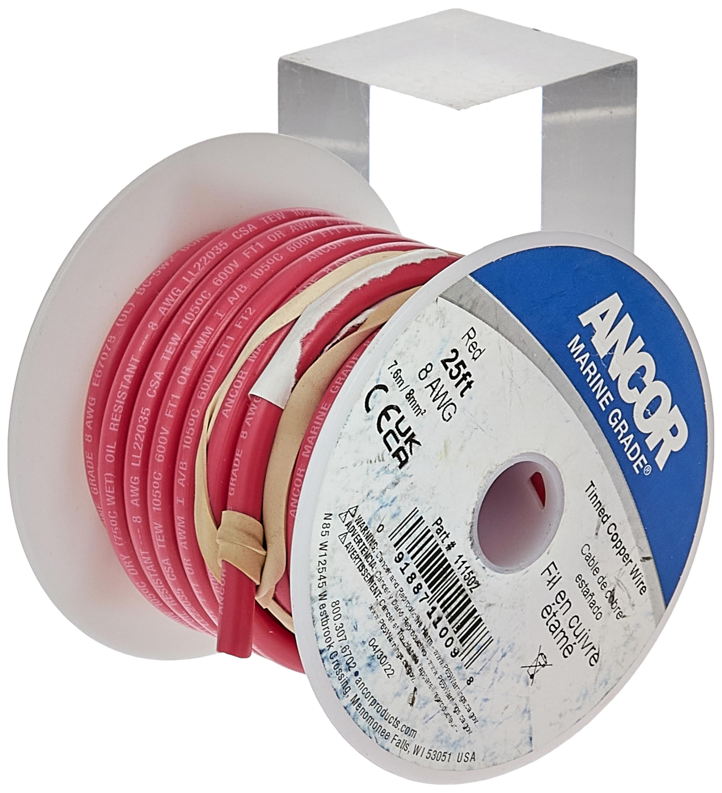 Ancor 111505 Marine Grade Electrical Tinned Copper Battery Cable (8-Gauge, Red, 50-Feet),WBHDWB000NV0HZ4
