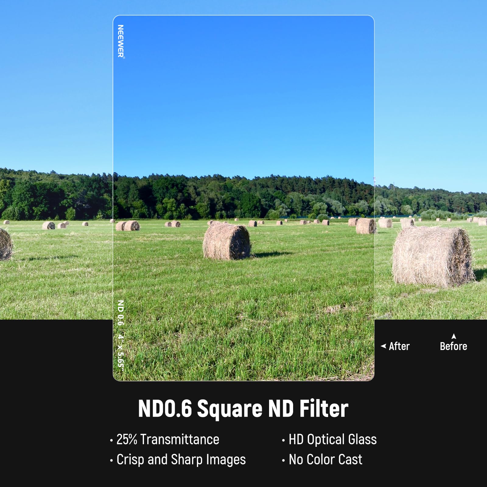 Neewer Nd0.6 (2 Stops) Square Nd Filter, 4''X5.65'' Dual Sided 30 Multi Nano Coated Cinema Neutral Density Filter For Neewer Mat