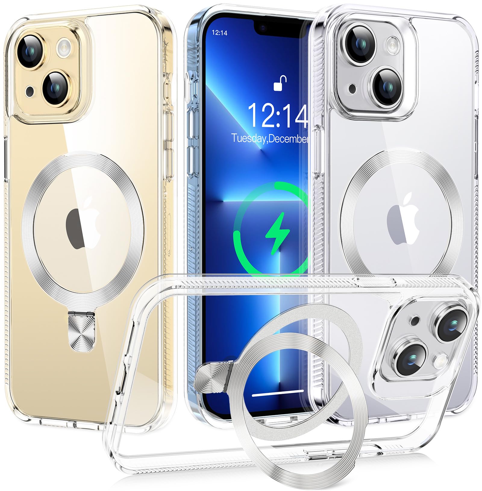 Tlikemiss [Cd Ring Compatible With Magsafe Invisible Stand] Magnetic For Iphone 13/Iphone 14 Case, [Clear Bumper Non Yellowing][