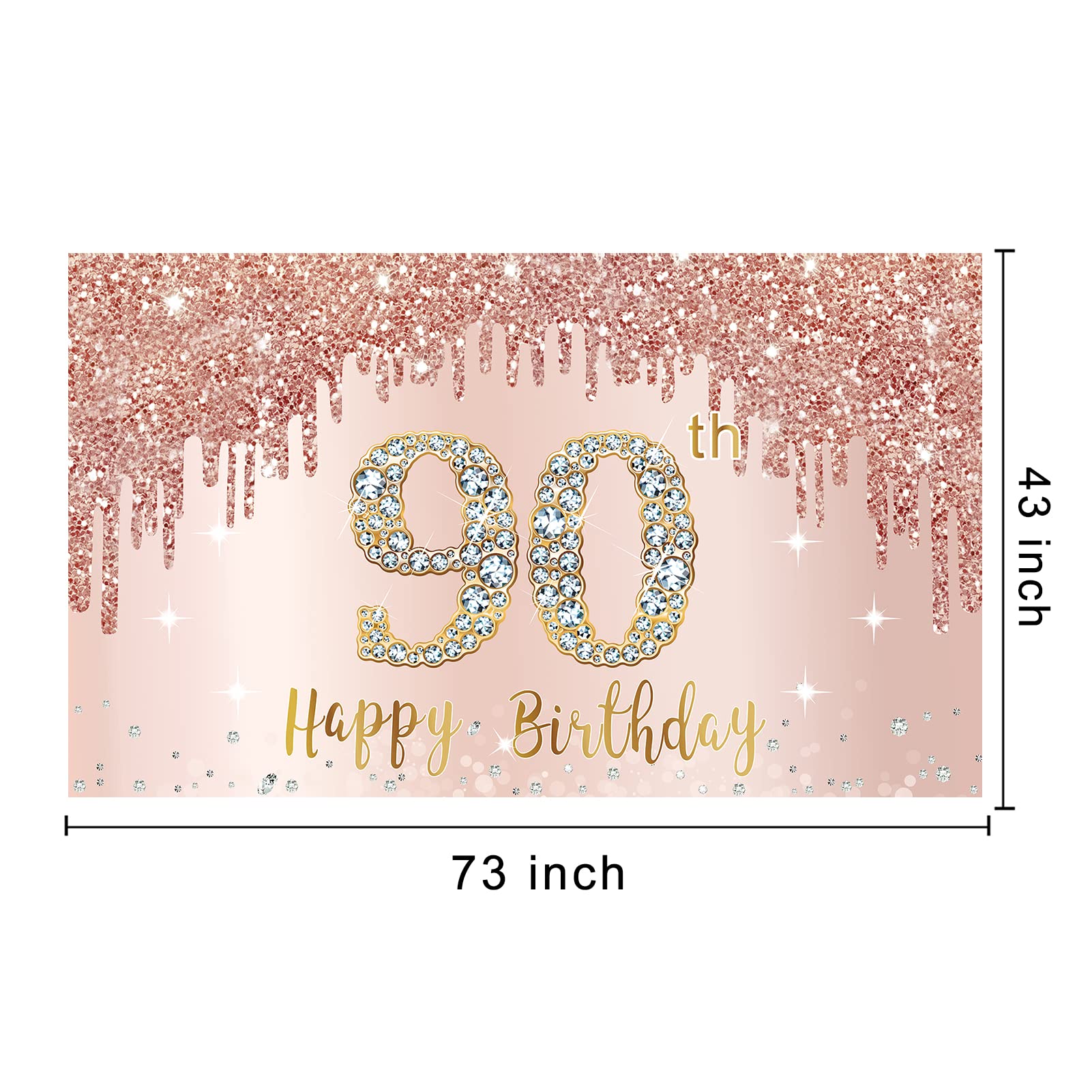 Happy 90Th Birthday Banner Backdrop Decorations For Women, Rose Gold 90 Birthday Party Sign Supplies, Pink 90 Year Old Birthday