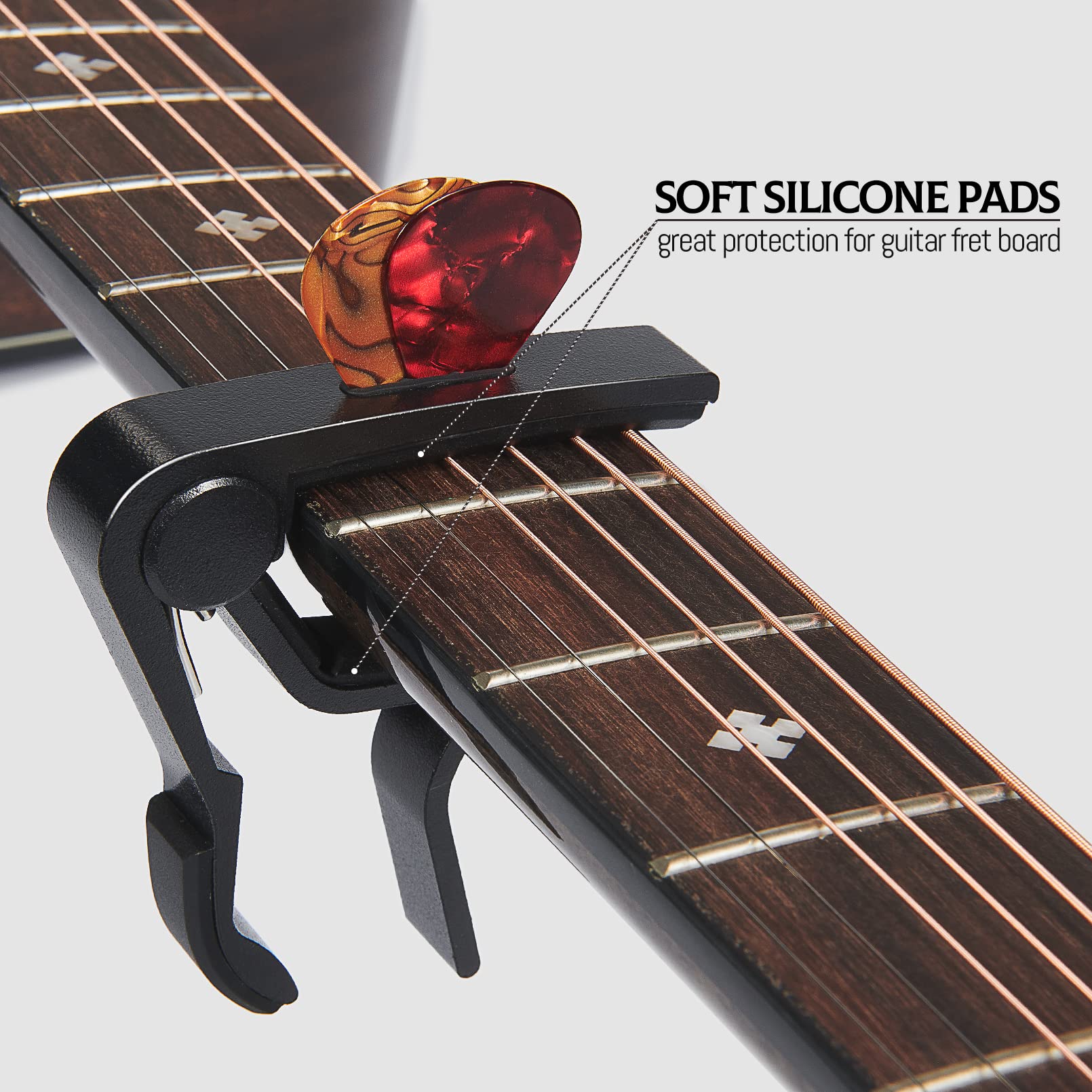 Capo Guitar Capo With Pick Holder For Acoustic And Electric Guitar, Ukelele, Bass, Banjo With Guitar Picks (Black)