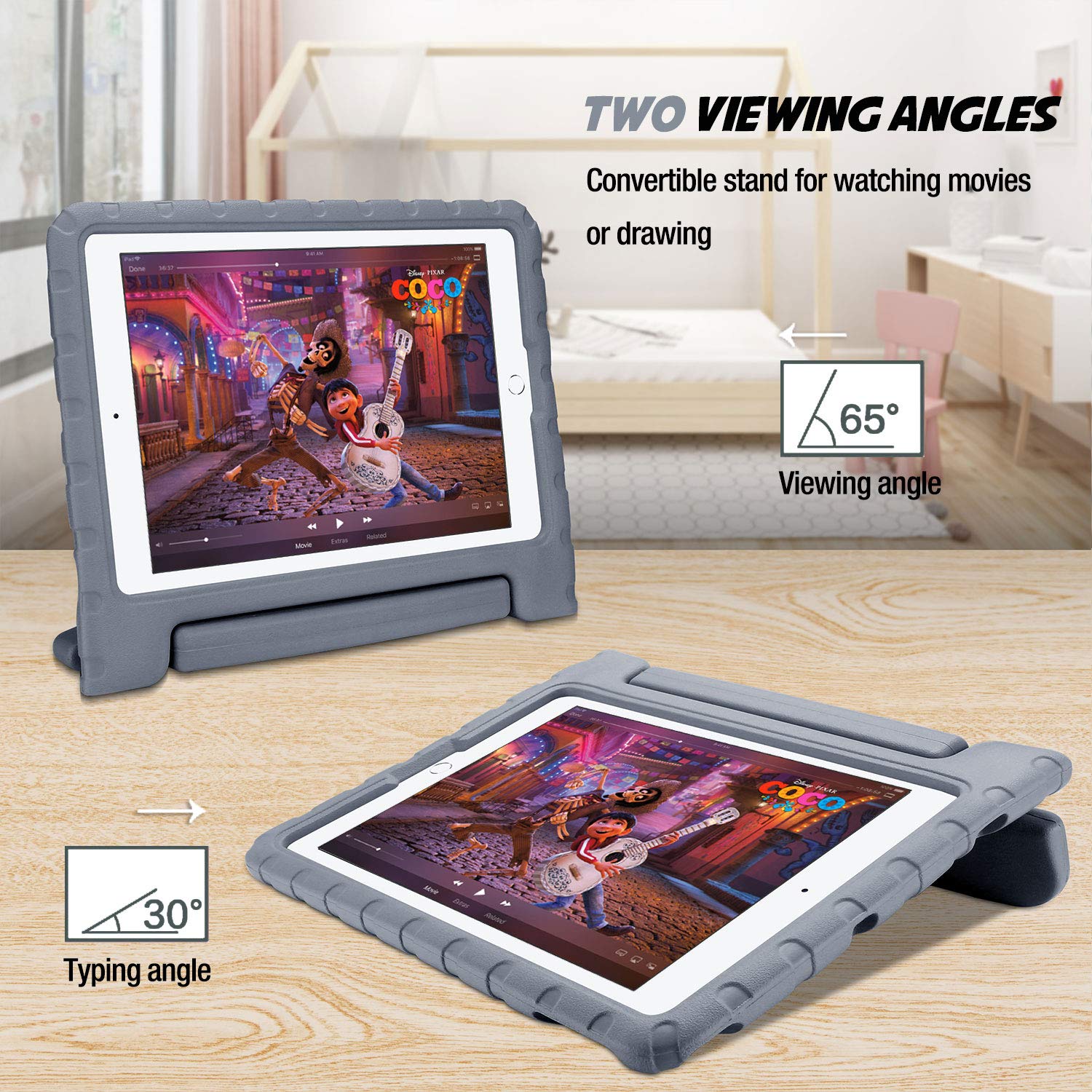 Procase Kids Case For Ipad 9Th Generation/Ipad 8/Ipad 7, Ipad 10.2 Case 2021 2020 2019/Ipad Air 10.5/Ipad Pro 10.5 Kids Case, Shockproof Lightweight Case With Convertible Handle Stand Grey