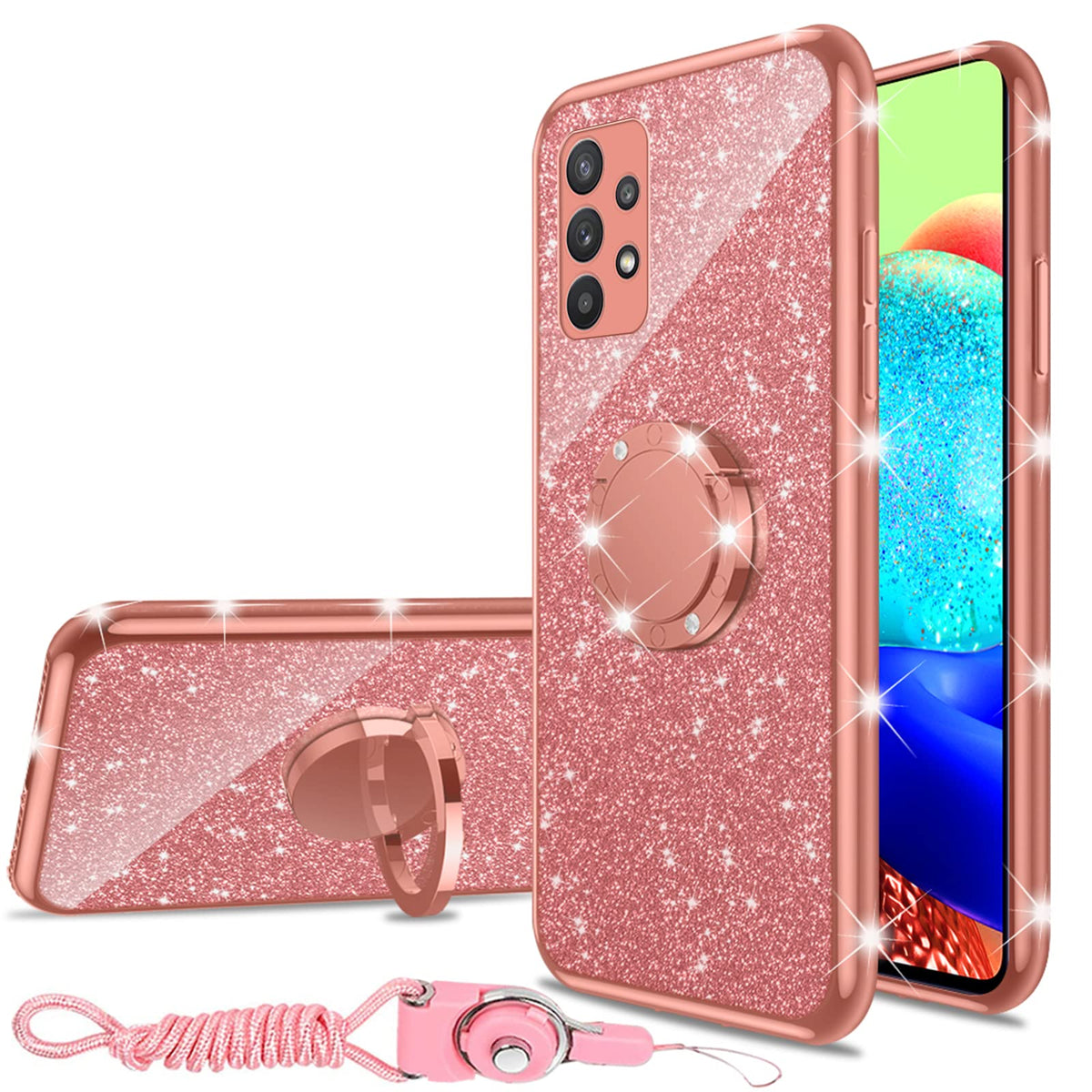 For Samsung Galaxy A53 5G Case Glitter Luxury Cute Soft Tpu Silicone Cover For Girls Women With Diamond Ring Kickstand Bumper Sh