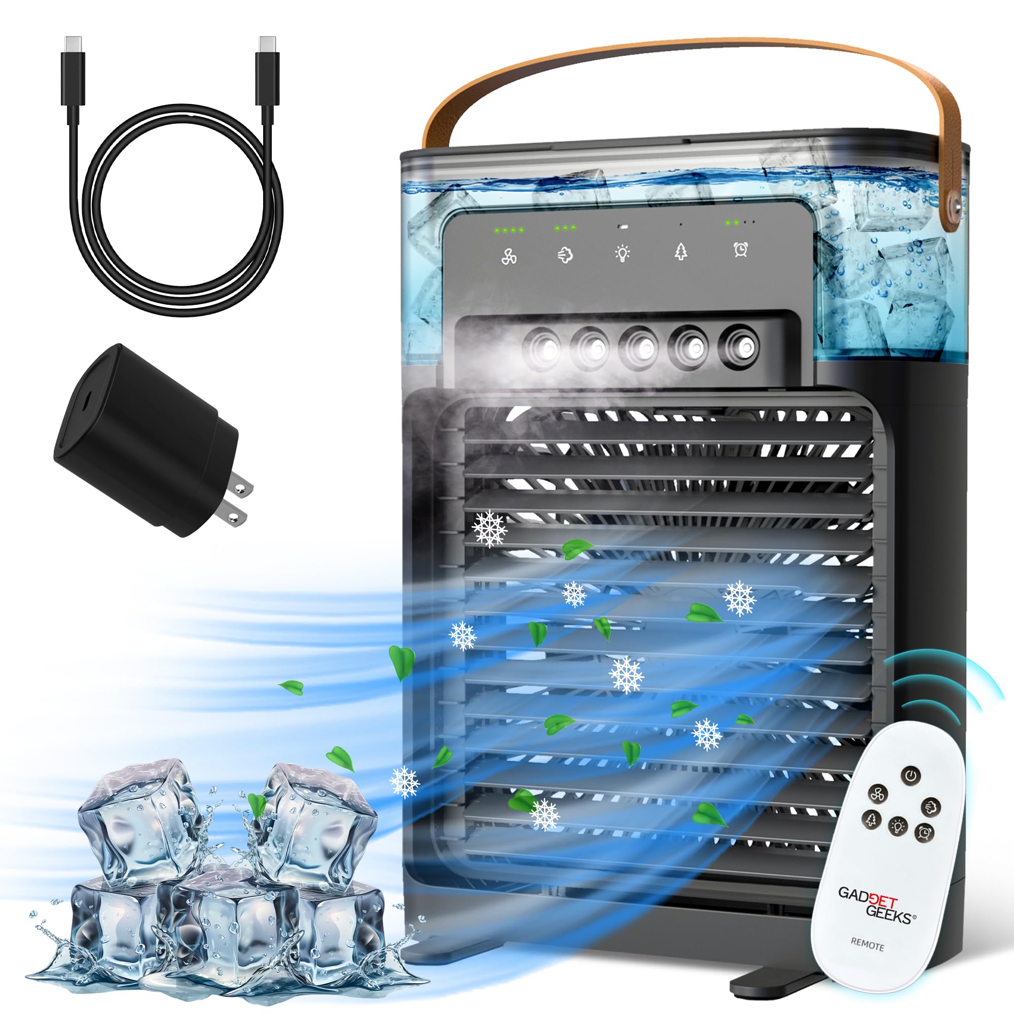 Portable Air Conditioner With Cooling Mist And Remote, Quiet Comfort With 4 Speeds, Xl 1200Ml Tank, Personal Ac Fan With 5 Mists
