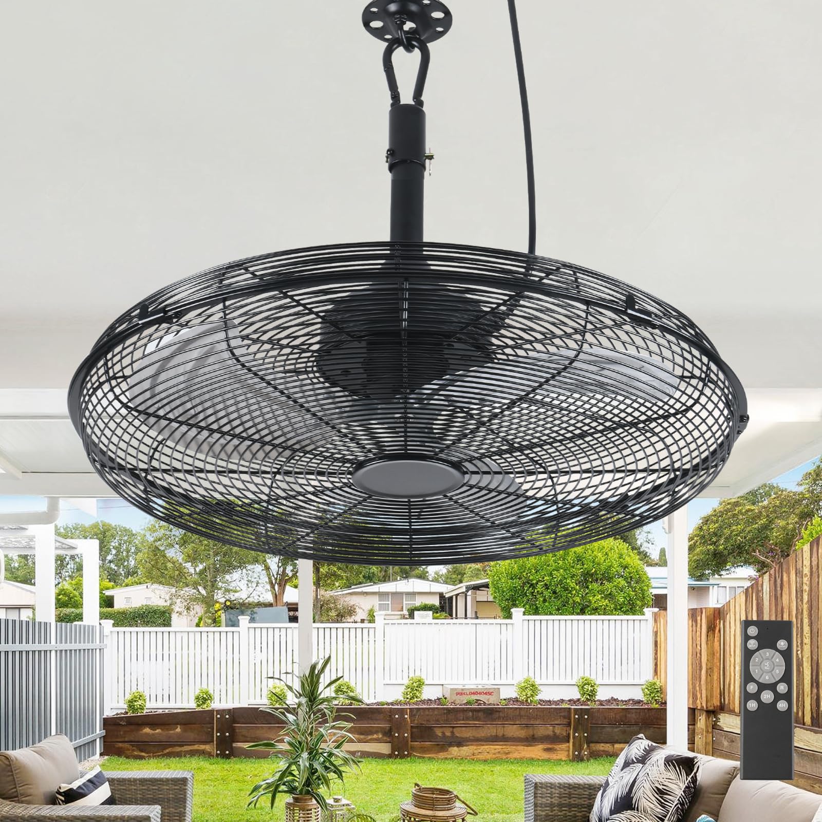 Ahawill Outdoor Ceiling Fan, 20'' Gazebo Fan With Remote,6 Speed, Noiseless, Reversible,Plug In Ceiling Fan With Hook For Pergol
