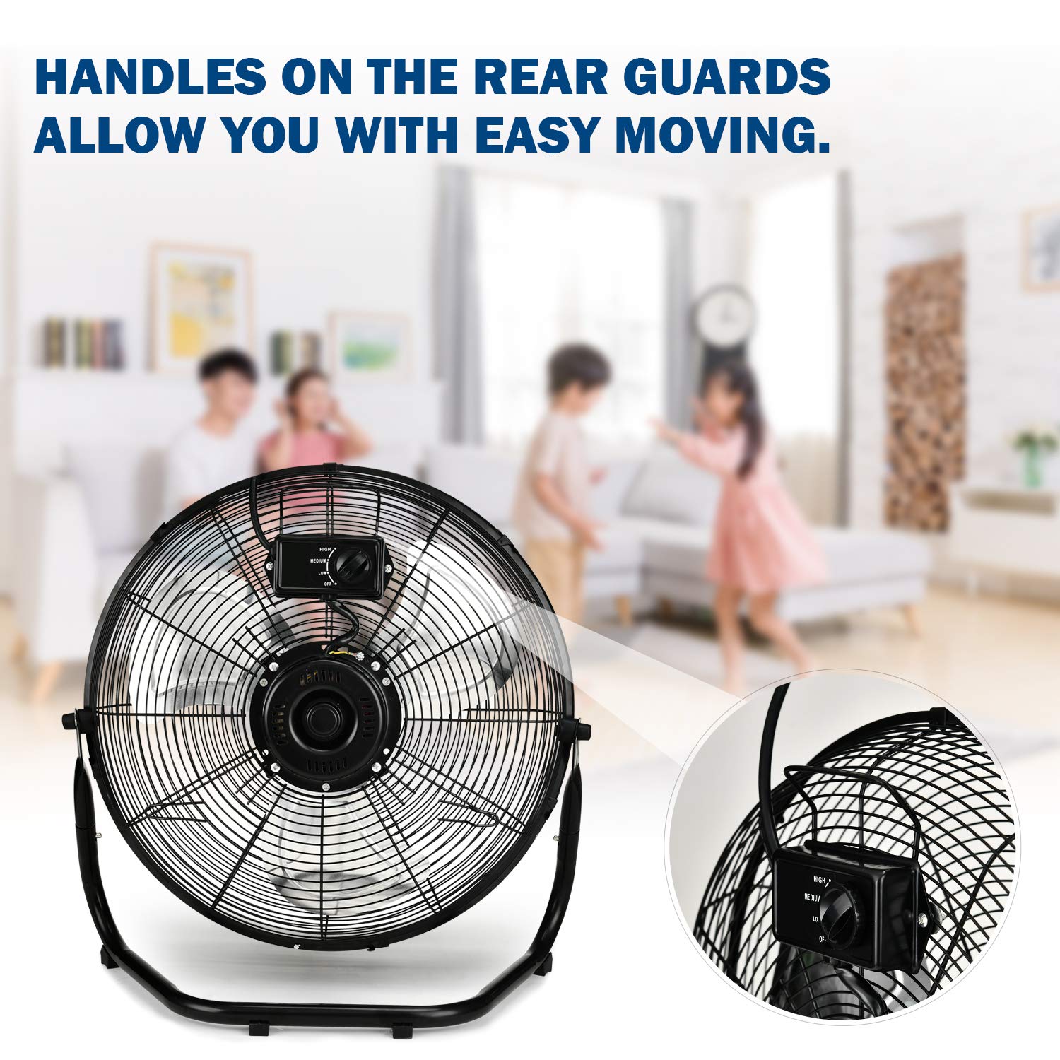 Simple Deluxe 18 Inch 3 Speed High Velocity Heavy Duty Metal Industrial Floor Fan For Warehouse, Workshop, Factory And Basement,
