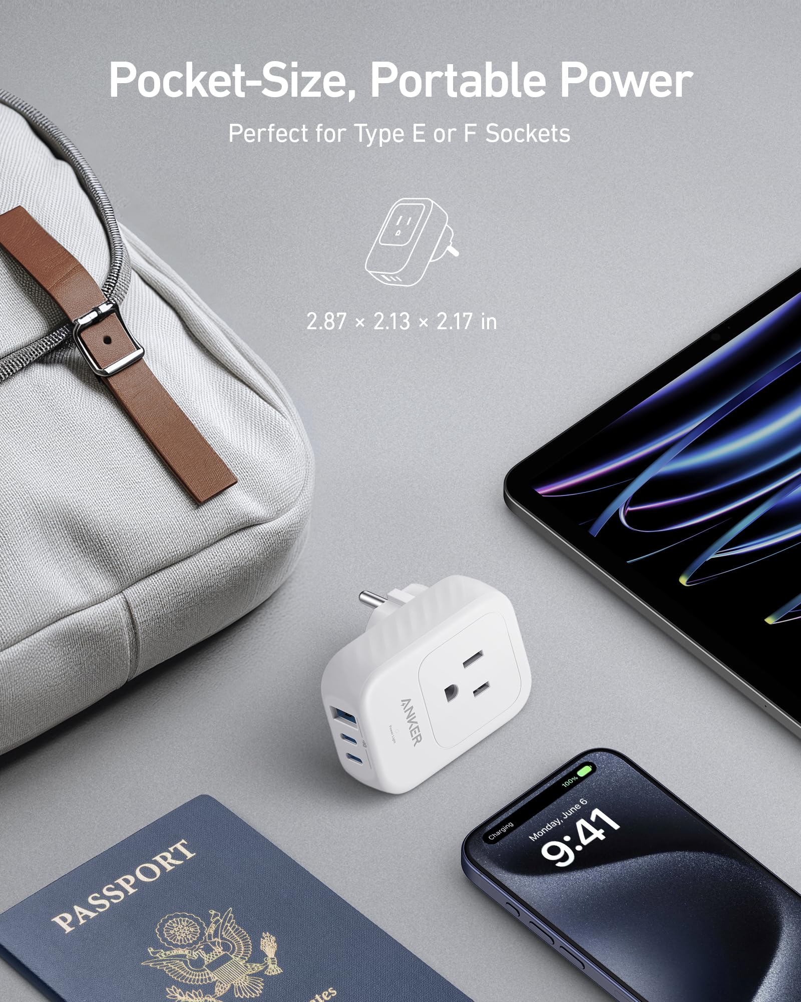 2 Pack Usa To Europe International Plug Adapter, Anker Travel Adapter, 15W Max With 2 Ac, 2 Usb C, And 1 Usb A Port, Ideal For I