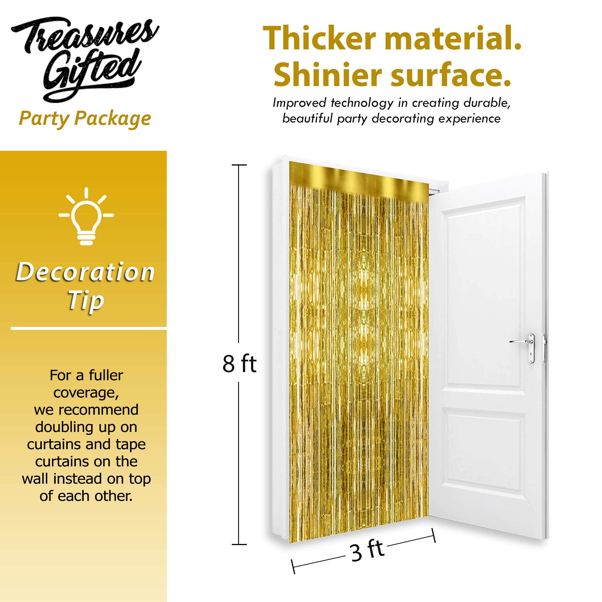 Golden Metallic Fringe Tinsel Curtains Foil Shiny Gold 2 Pack Photo Booth Props 3 Ft X 8 Ft New Years Eve Photo Backdrop Christm