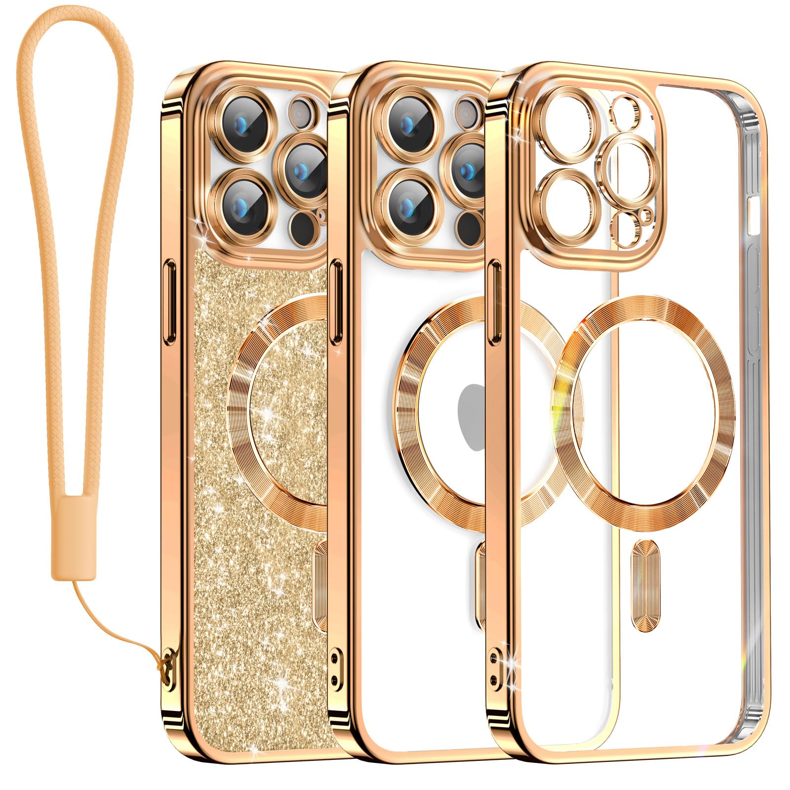 Meifigno Candy Mag Series Case Designed For Iphone 13 Pro Max, [Compatible With Magsafe][Glitter Card & Wrist Strap] Full Camera