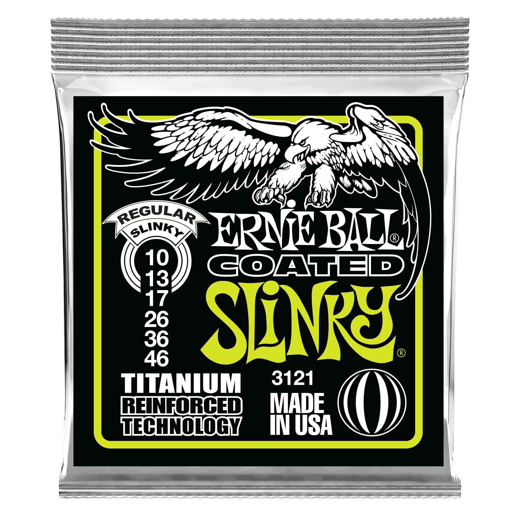 Ernie Ball Regular Slinky Coated Titanium Electric Guitar Strings, 10-46 Gauge (P03121)