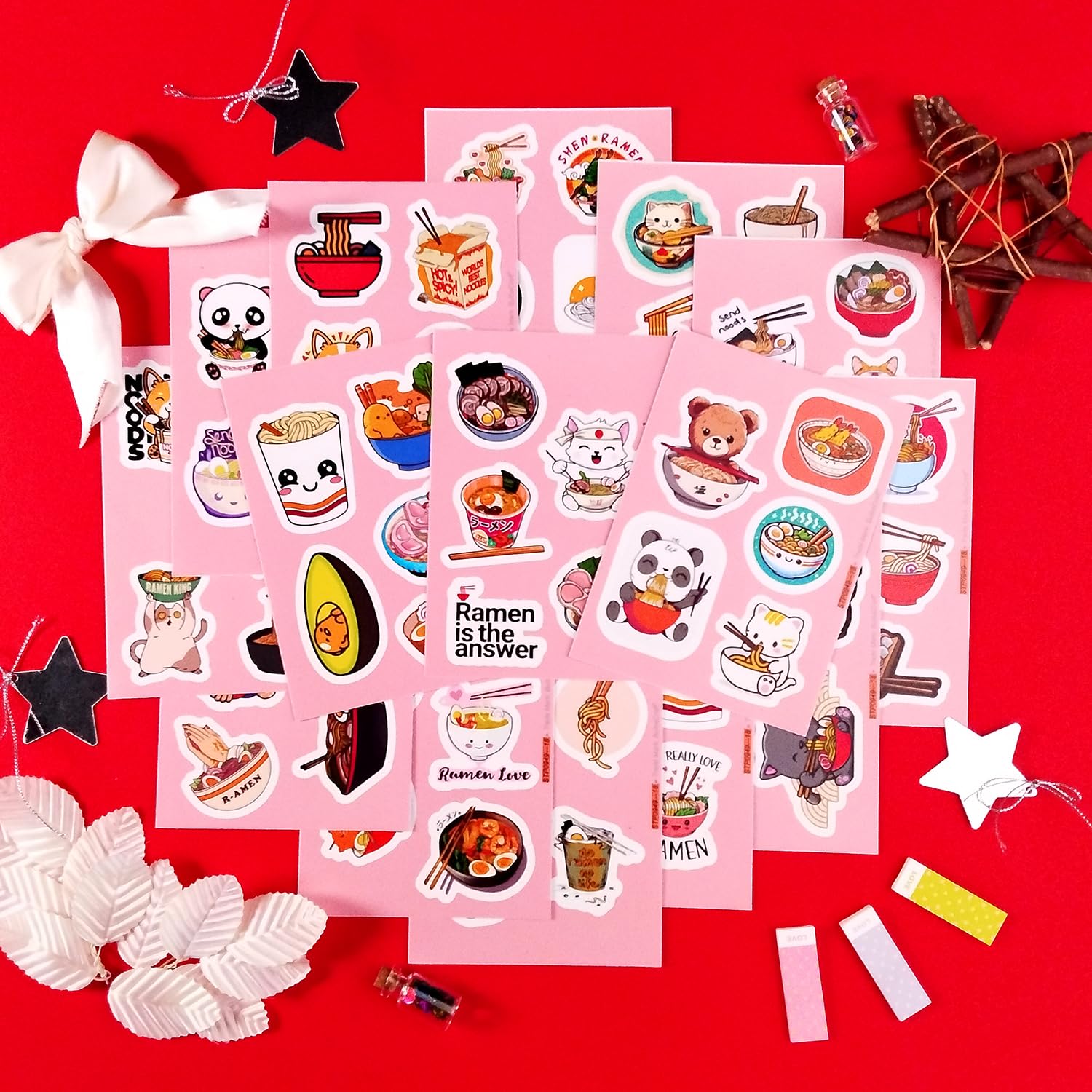 Ramen Stickers For Water Bottle And Laptop   Foodie Party Favors & Decorations, Waterproof Vinyl Noodle Decals, Cute Ramen Stick