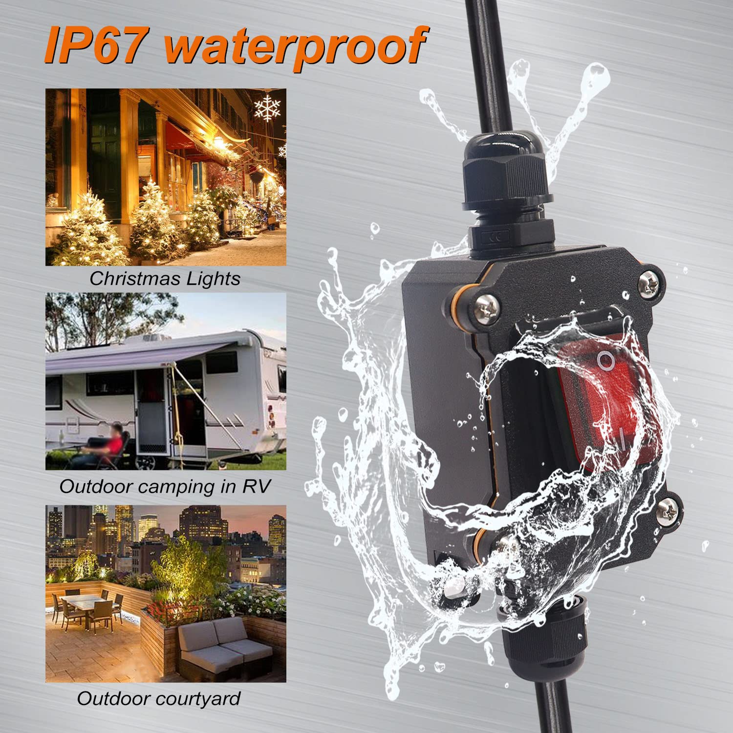 Weideer Extension Cord With Inline Switch On/Off Ip67 Waterproof 20A 250V 1.5Ft 14Awg 3Pin Outlets Plugs Power Cord Red Led Rock