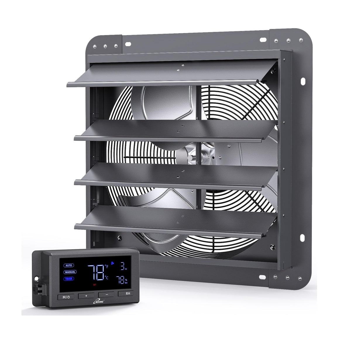 Iliving 14'' Wall Mounted Shutter Exhaust Fan, Automatic Shutter, Temperature And Humidity Controls With Variable Speed, 1200 Cf