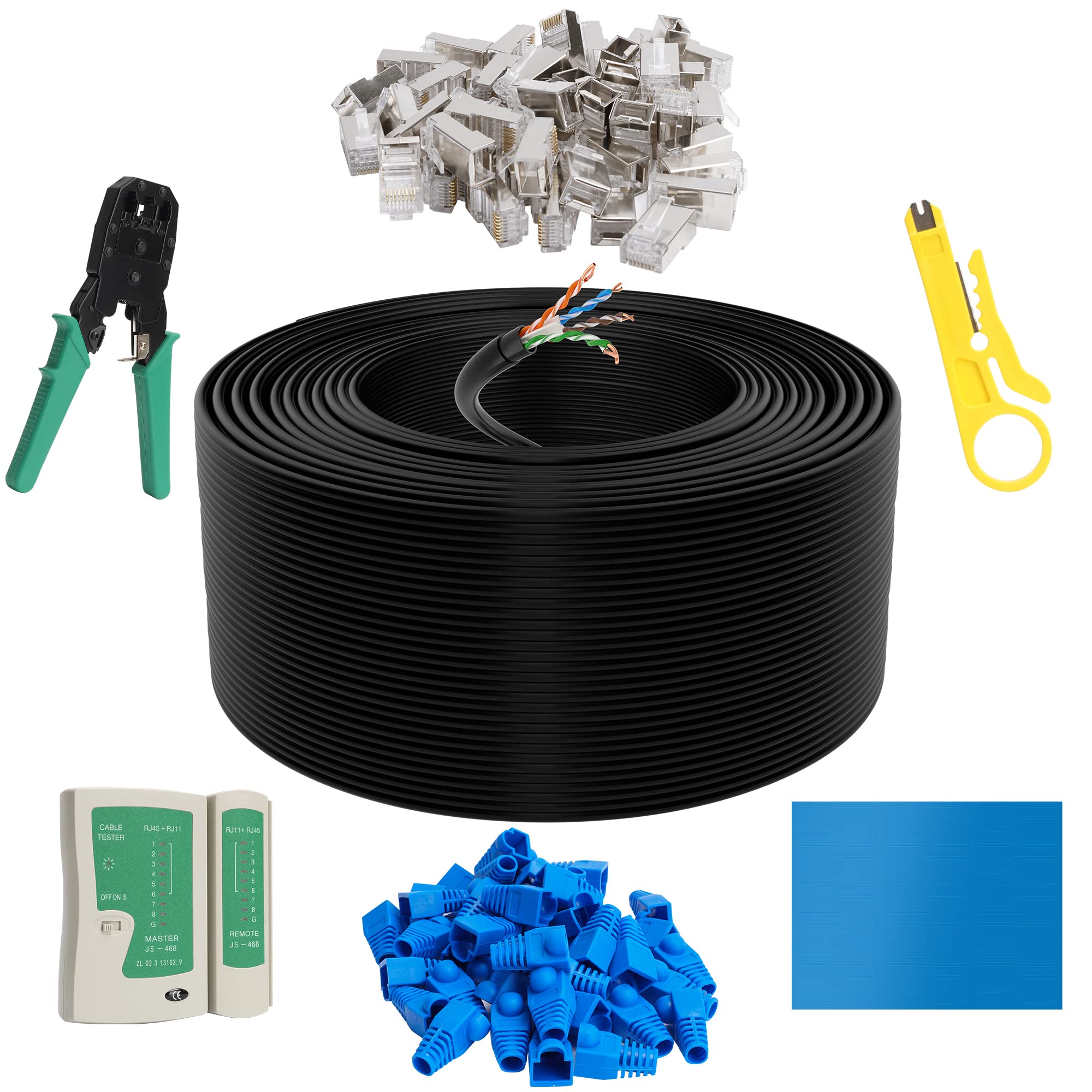 Cat6 Outdoor Ethernet Cable 1000 Ft With Tool Kit, Heavy Duty Network Internet Diy Bulk Cord, Support Cat 6 Cat5E Cat5, Utp, Cca