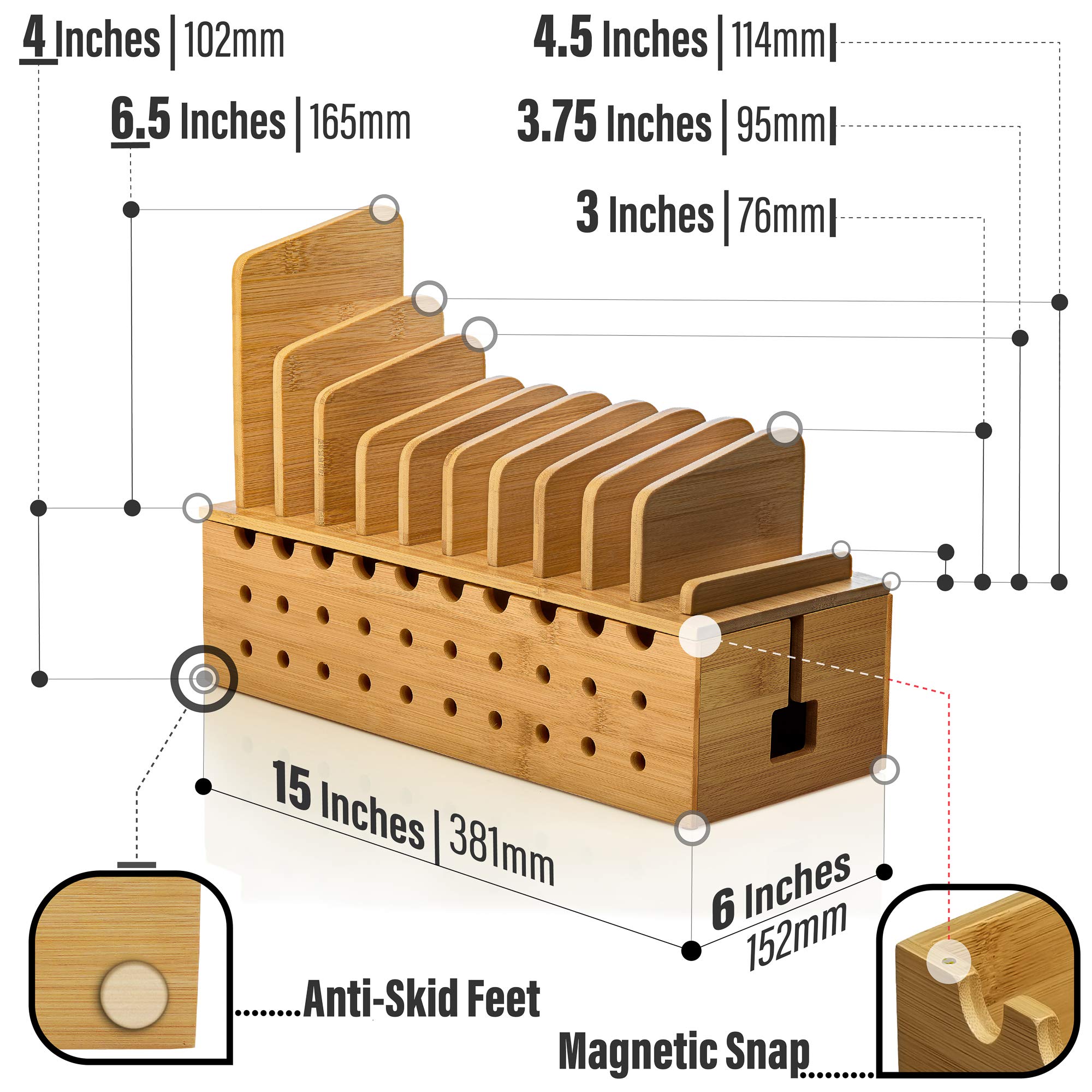 Prosumer'S Choice 10 Device Bamboo Cell Phone Charging Stations Dock | Clutter Organizer/Charging Stand For Multiple Devices | D