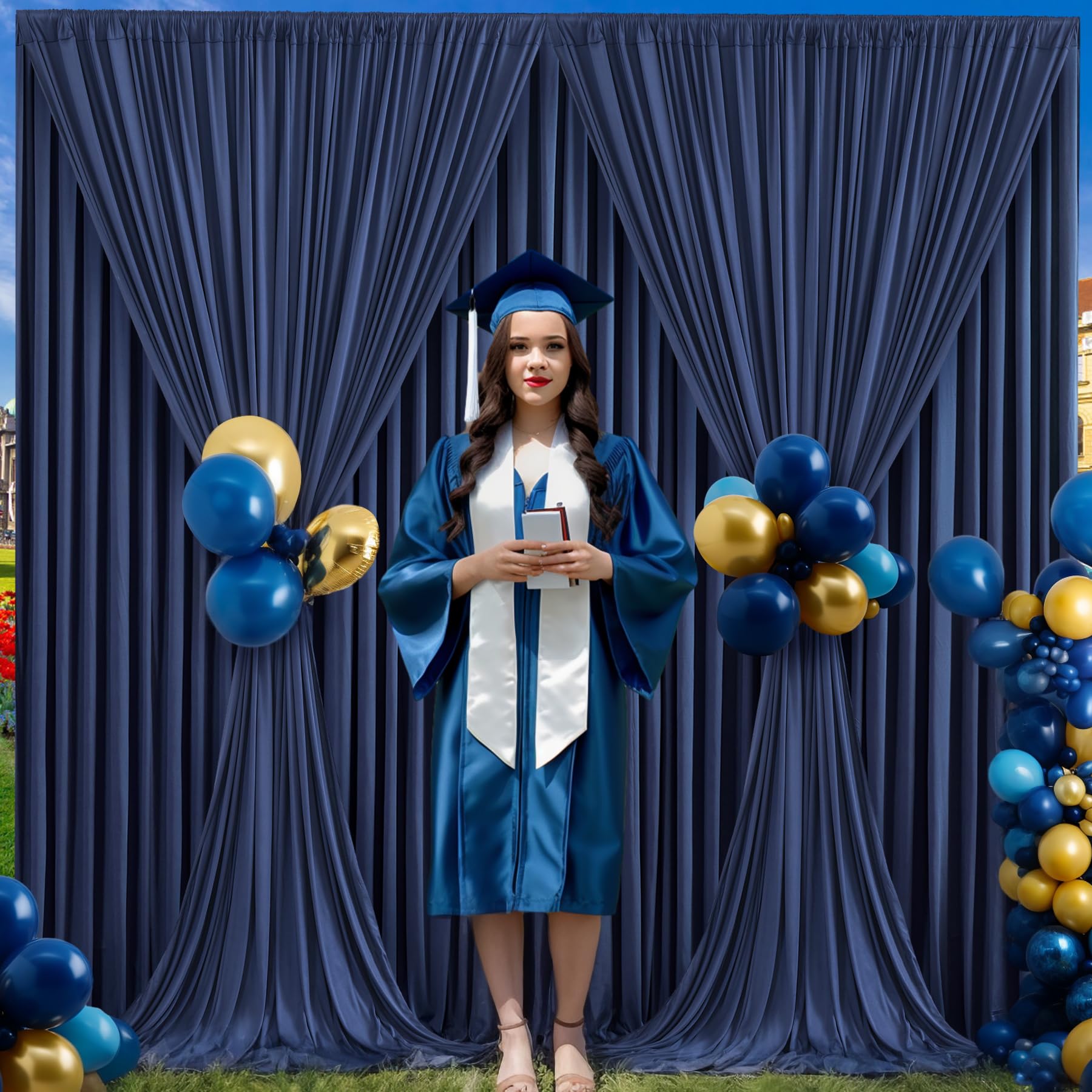 8 Panels Navy Blue Backdrop Curtain For Parties Wrinkle Free Photo Curtains Backdrop Drapes Fabric Decoration For Wedding Birthday Party Baby Shower 40Ft(W) X 10Ft(H)