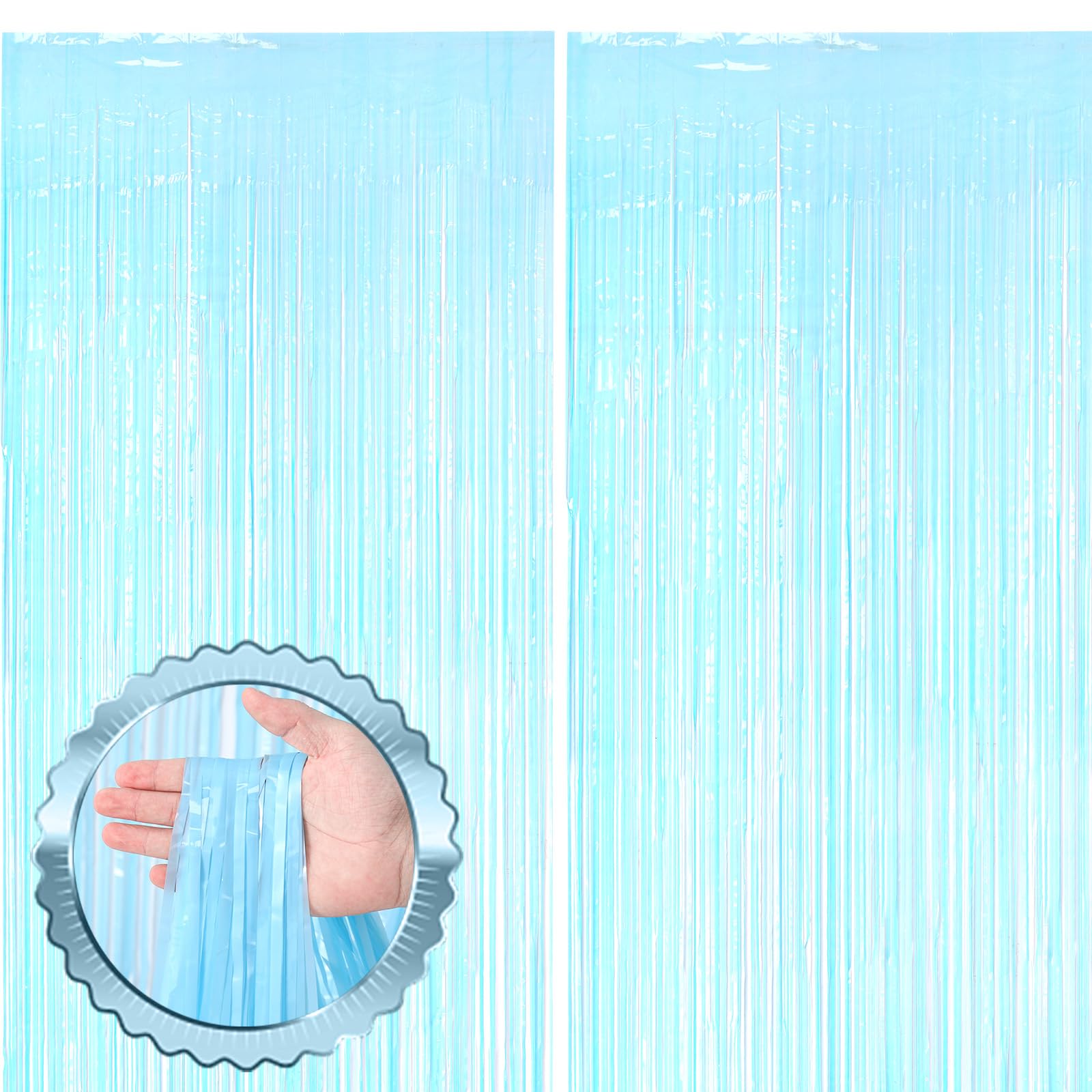 Voircoloria 2 Pack Pastel Blue Tinsel Foil Fringe Curtains, Blue Party Decorations, Metallic Tinsel Party Streamers Backdrop For