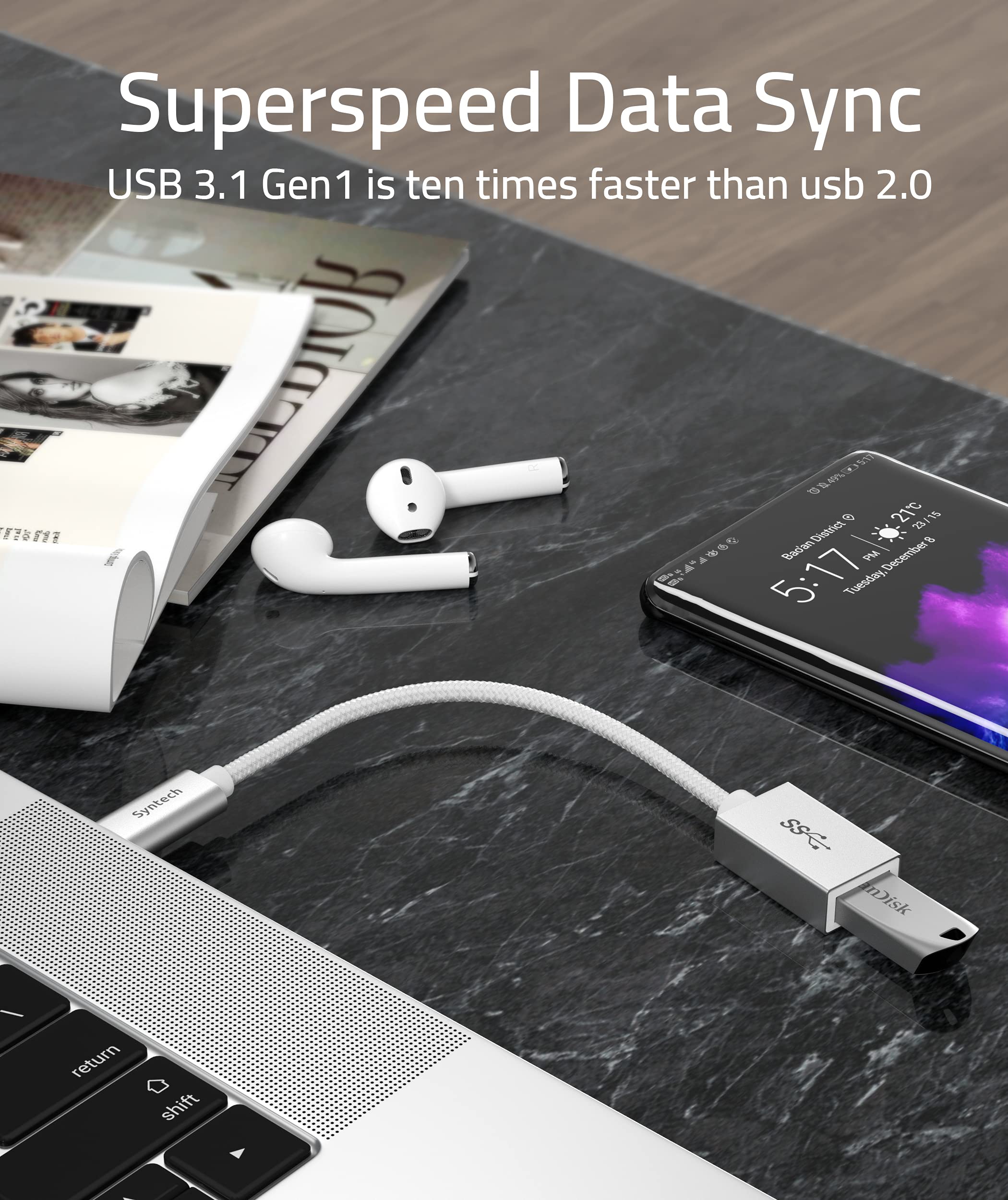 Syntech Usb Type C To Usb Adapter, Aluminum Alloy, Male To Female, 5 Gbps Transfer Speed, Compatible With Iphone, Macbook, Ipad,