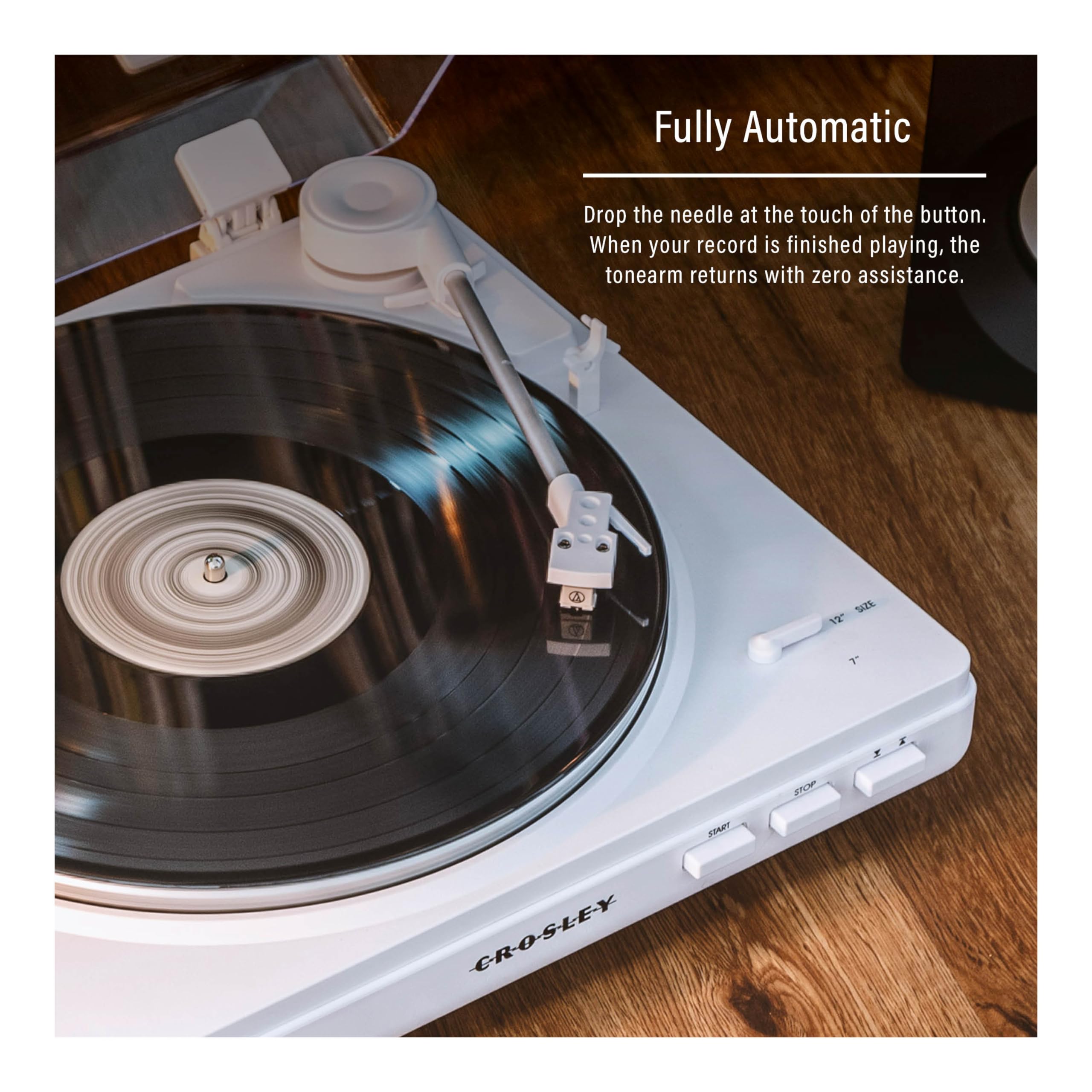 Crosley Kt400B-Wh Fully Automatic Bluetooth 2-Speed Turntable Record Player With S200A Stereo Speakers, White