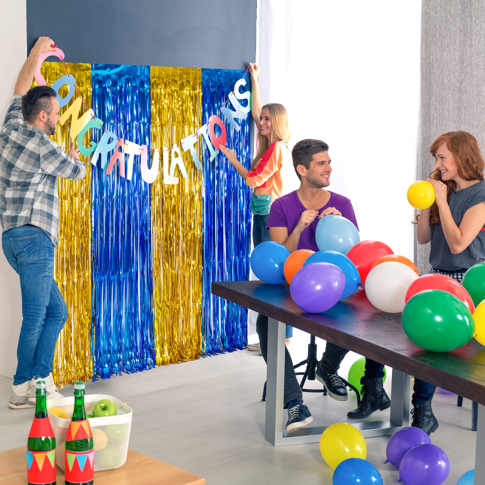 Lolstar 4 Pack Green And Gold Graduation Party Decoration 2022, 3.3X6.6 Ft Foil Fringe Curtains, Tinsel Backdrop, Graduation Pho