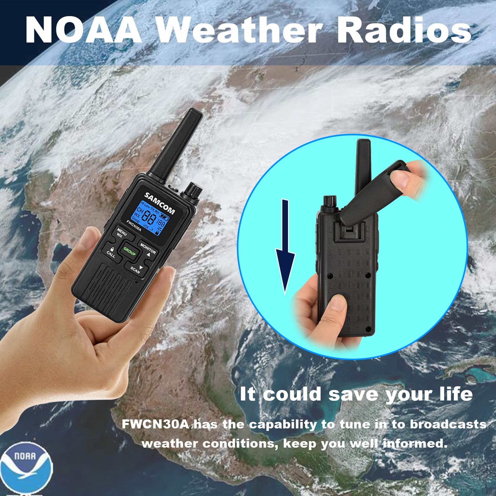 Samcom 4 Pack Two Way Radios Long Range Rechargeable Walkie Talkies For Adults 1250Mah, 2 Way Radios Walkie Talkies With Earpieces Long Distance Usb Work Walky Talky Noaa Alert