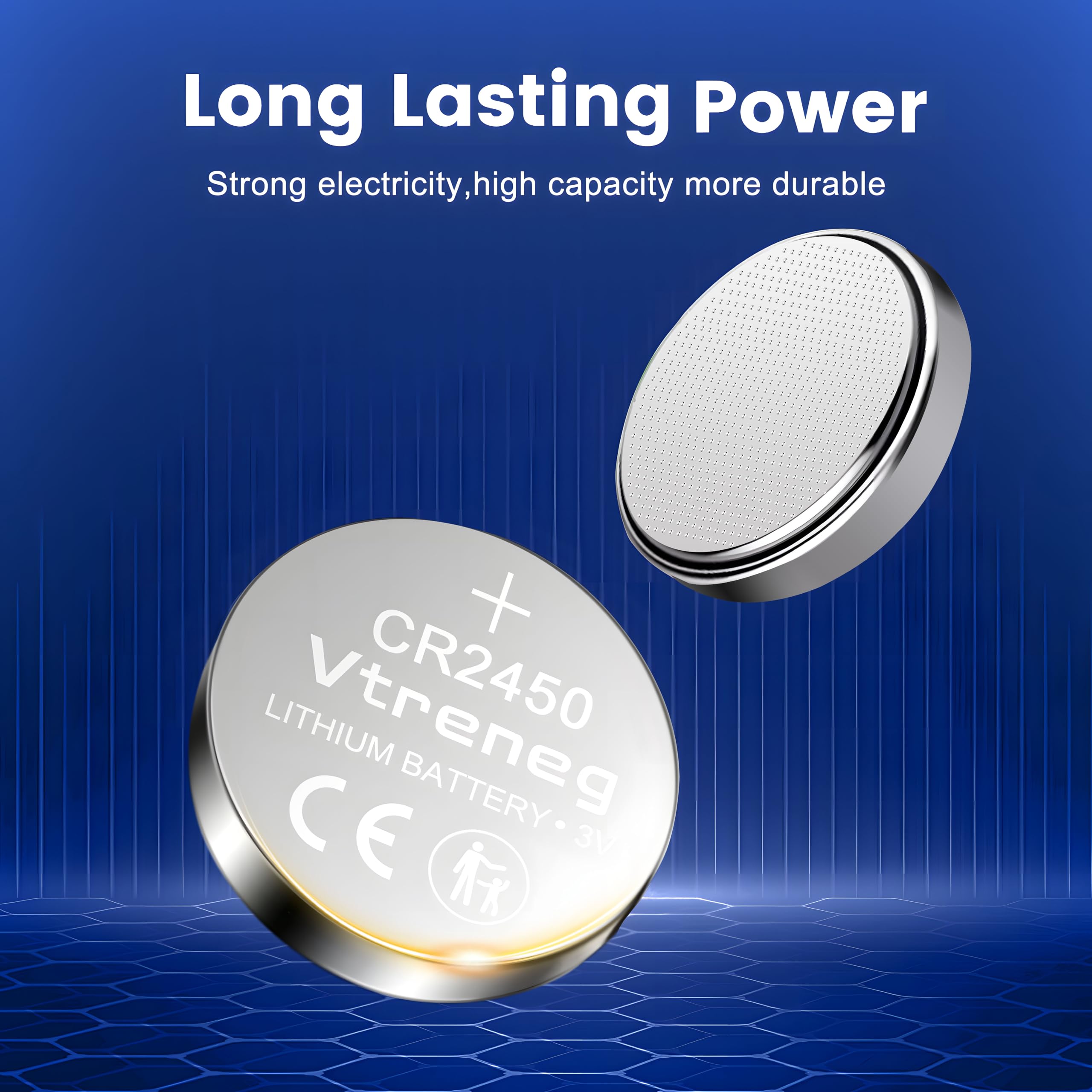 Vtreneg Cr2450 Battery 5 Pack, High Capacity Cr2450 3V Lithium Coin Cell Battery, Child Safety Package, Compatible With Key Fob,