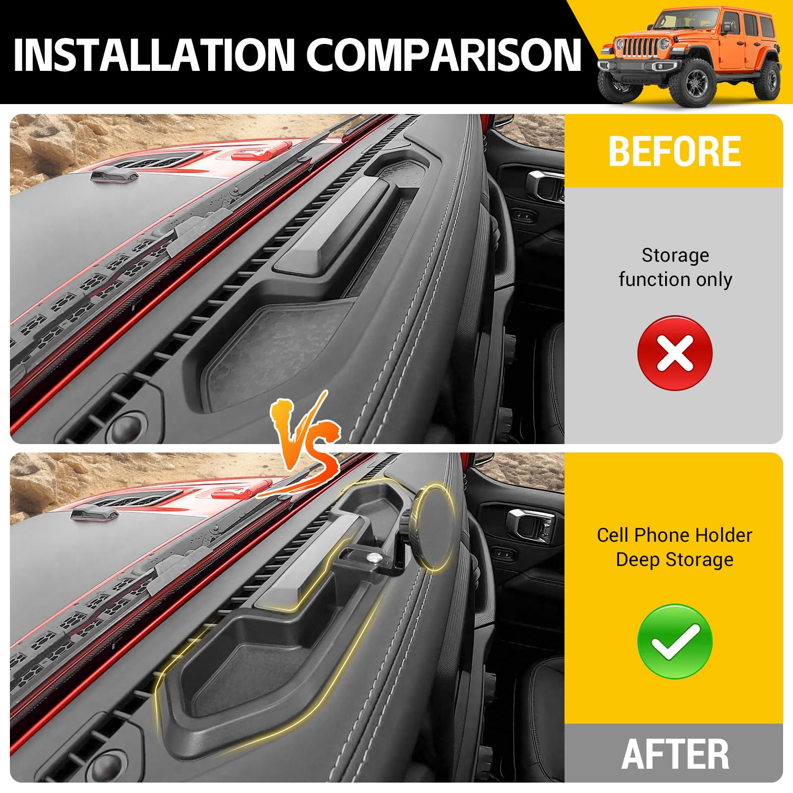 Jtyzsm Magnetic Phone Mount For 2021-2023 Jeep Wrangler Jl 4Xe Multi-Mount Car Phone Holder Dash Tray System Kit Strong Magnet D