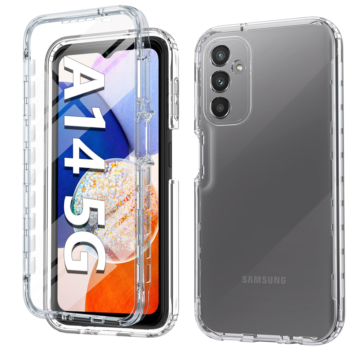 Fntcase For Samsung Galaxy A14 5G Case: Clear Shockproof Protective Phone Case With Built In Screen Protector   Slim Rugged Dual